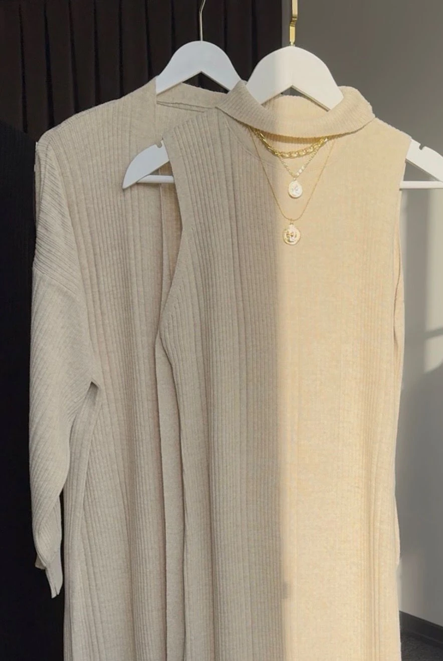 Leila triko ikili takım Krem