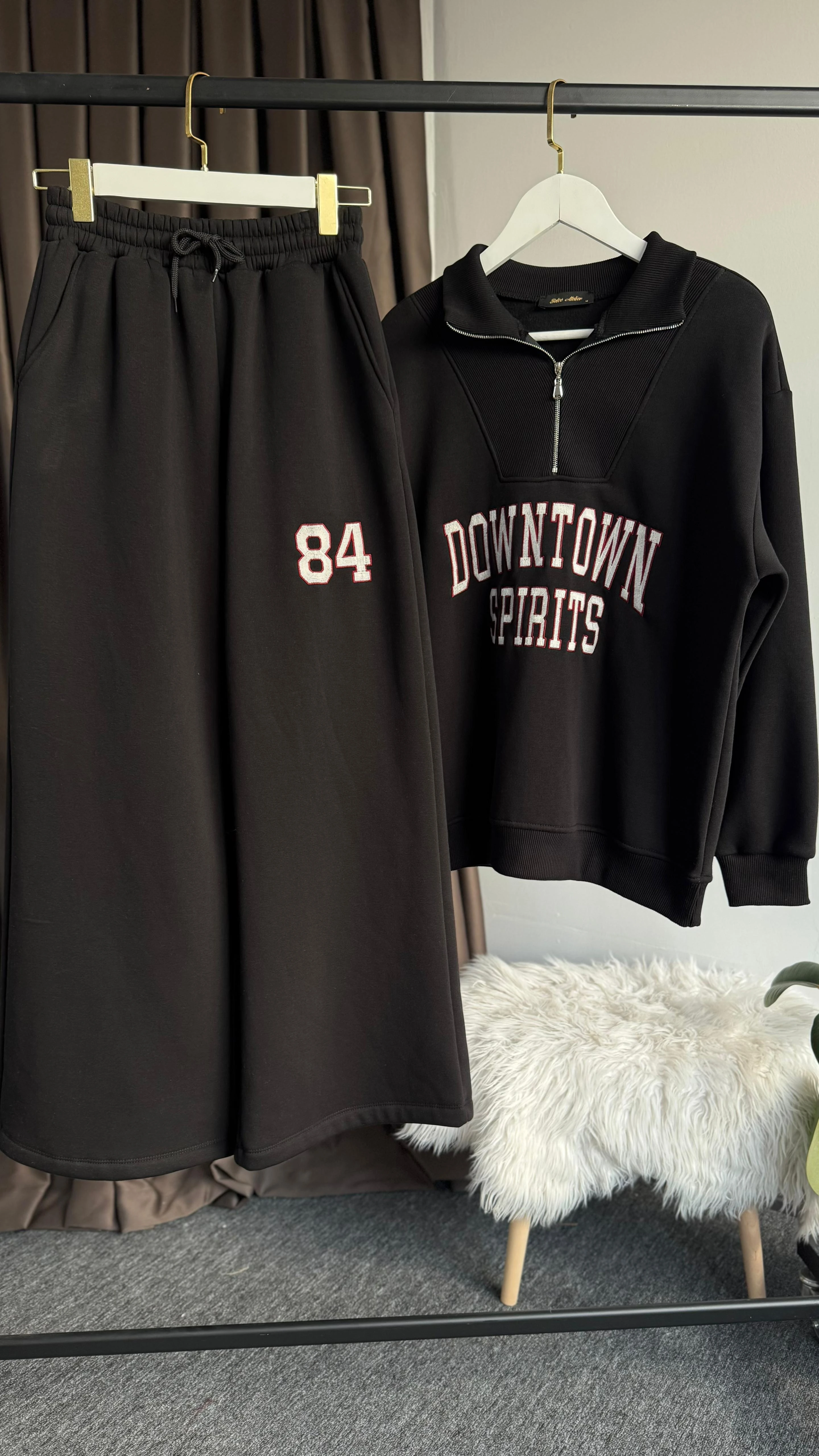 Downtown nakışlı takım Siyah 