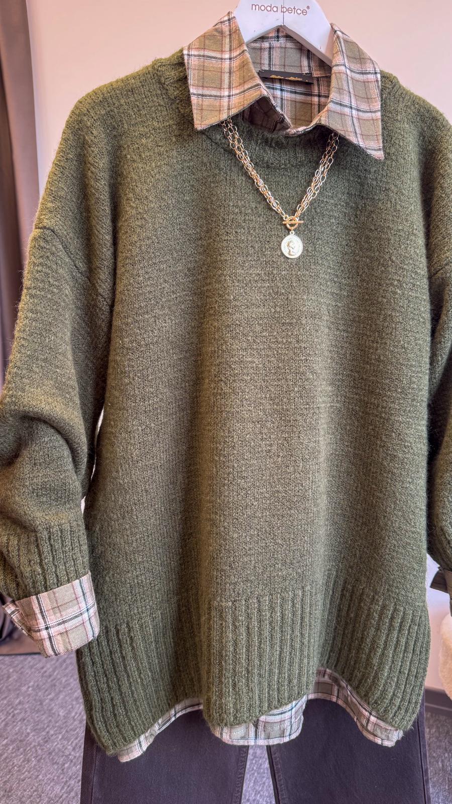 Massm Dutti standart yün kazak  Haki