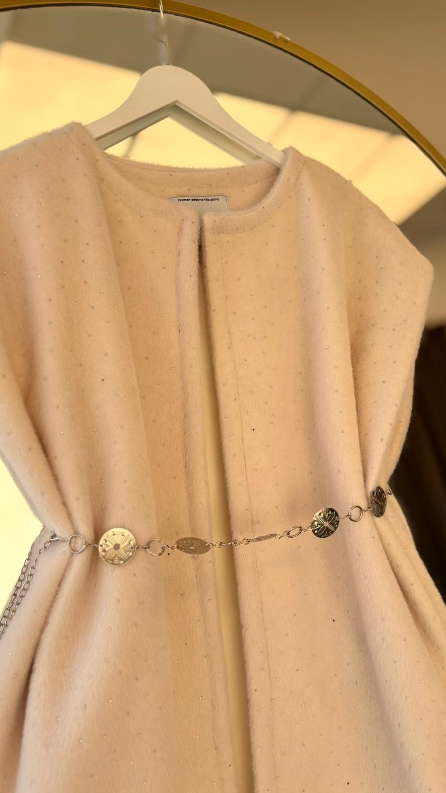 Vanesa diamond detaylı kaşmir yelek Ekru