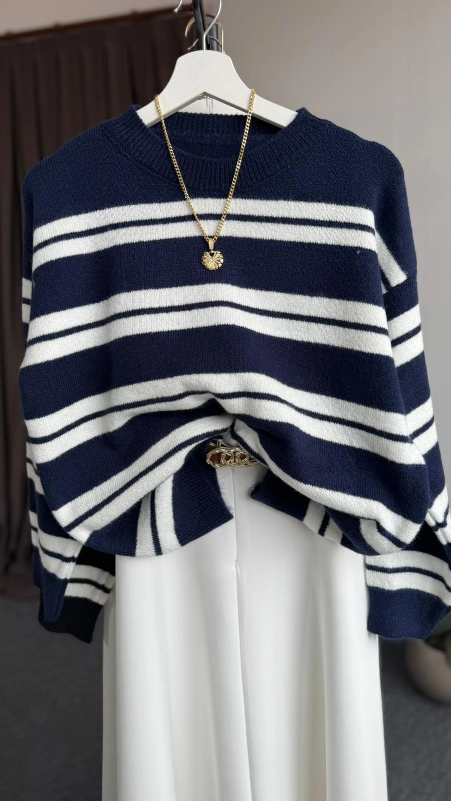 yeni çizgili larry yün kazak  lacivert 