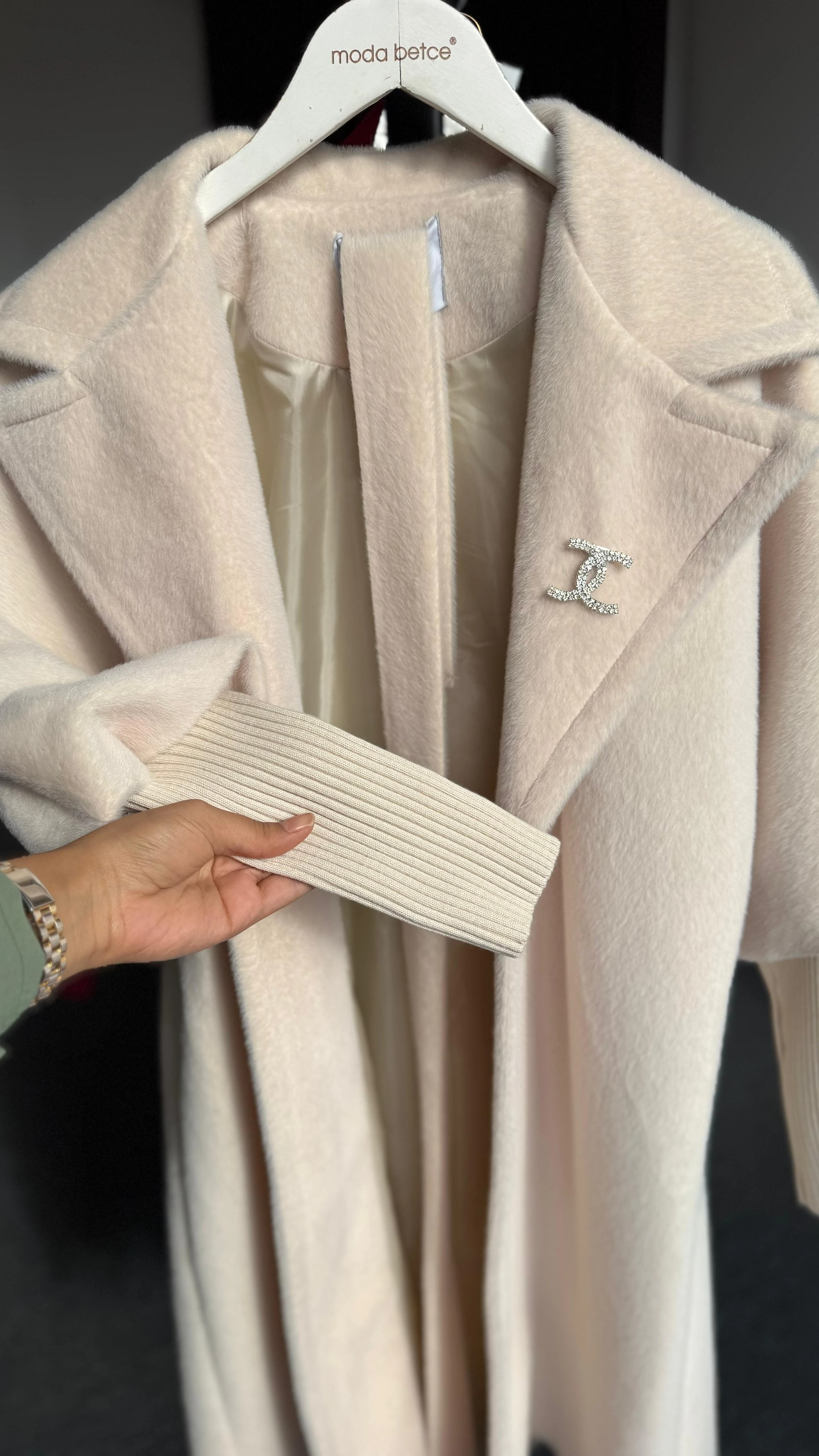 Fox kaşmir kaban Krem