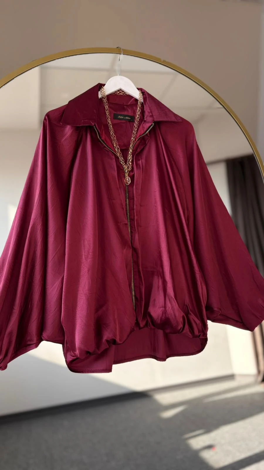 Zra kraşlı saten bomber ceket Bordo