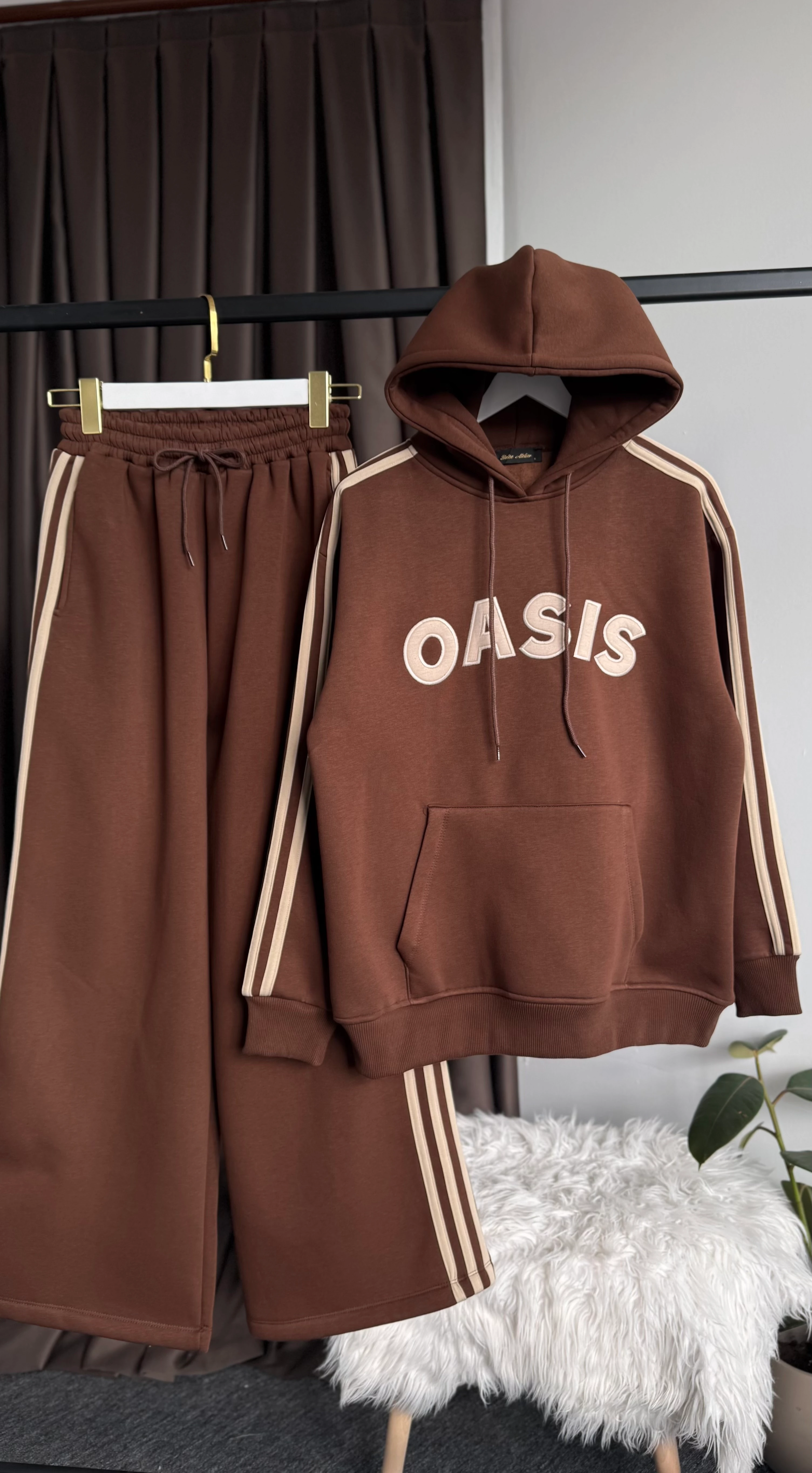 Oasis nakışlı eşofman takım Kahverengi 