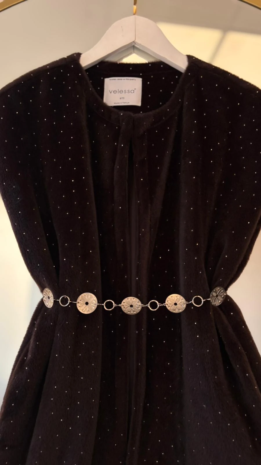 Vanesa diamond detaylı kaşmir yelek Kahverengi