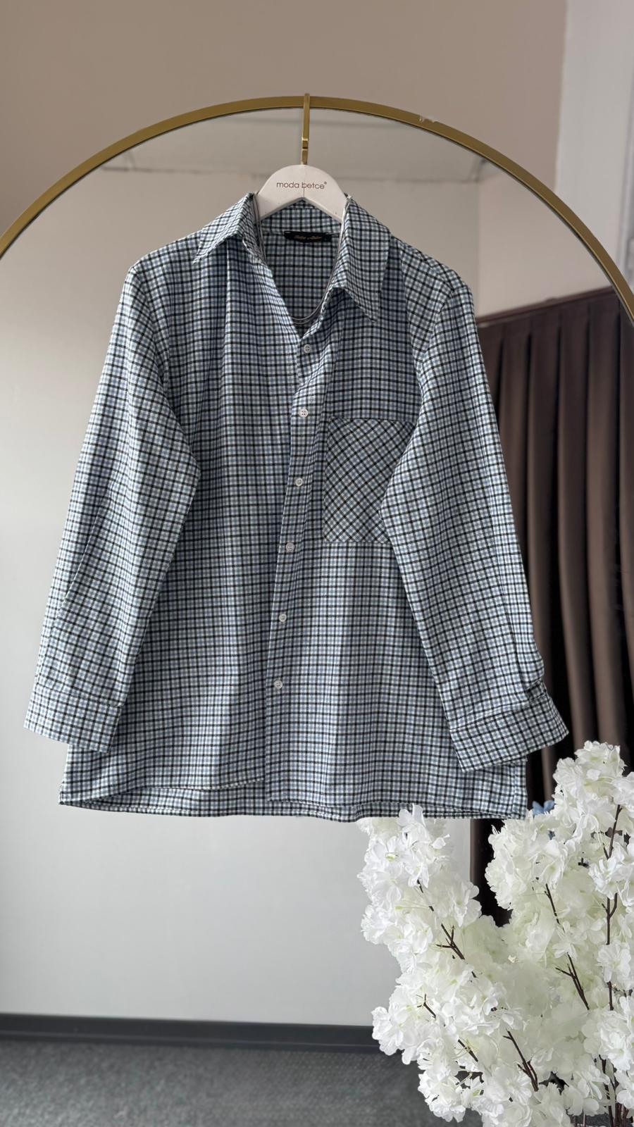 Yeni Ekoseli oversize gömlek Mavi