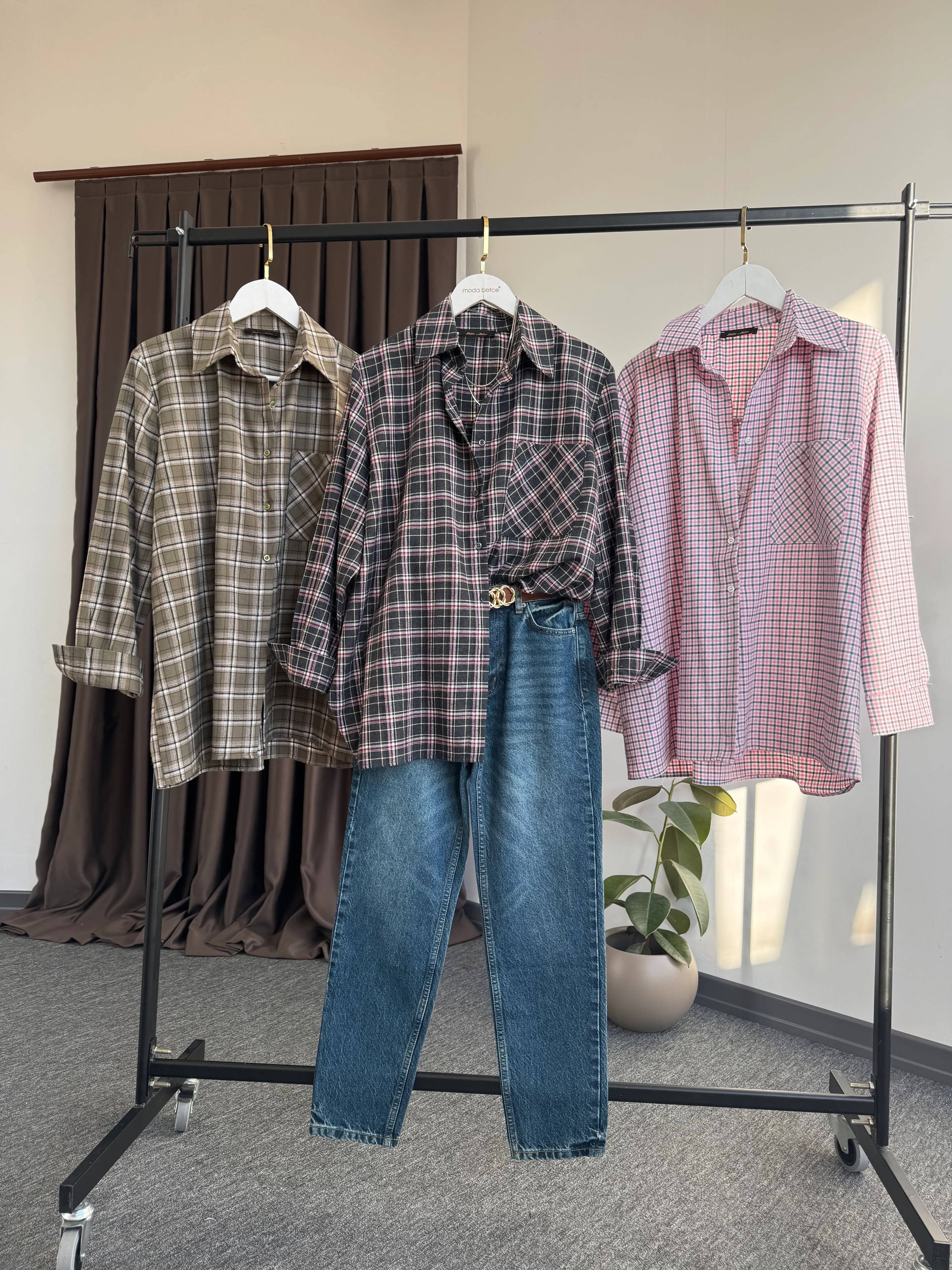 Yeni Ekoseli  oversize gömlek SİYAH 44