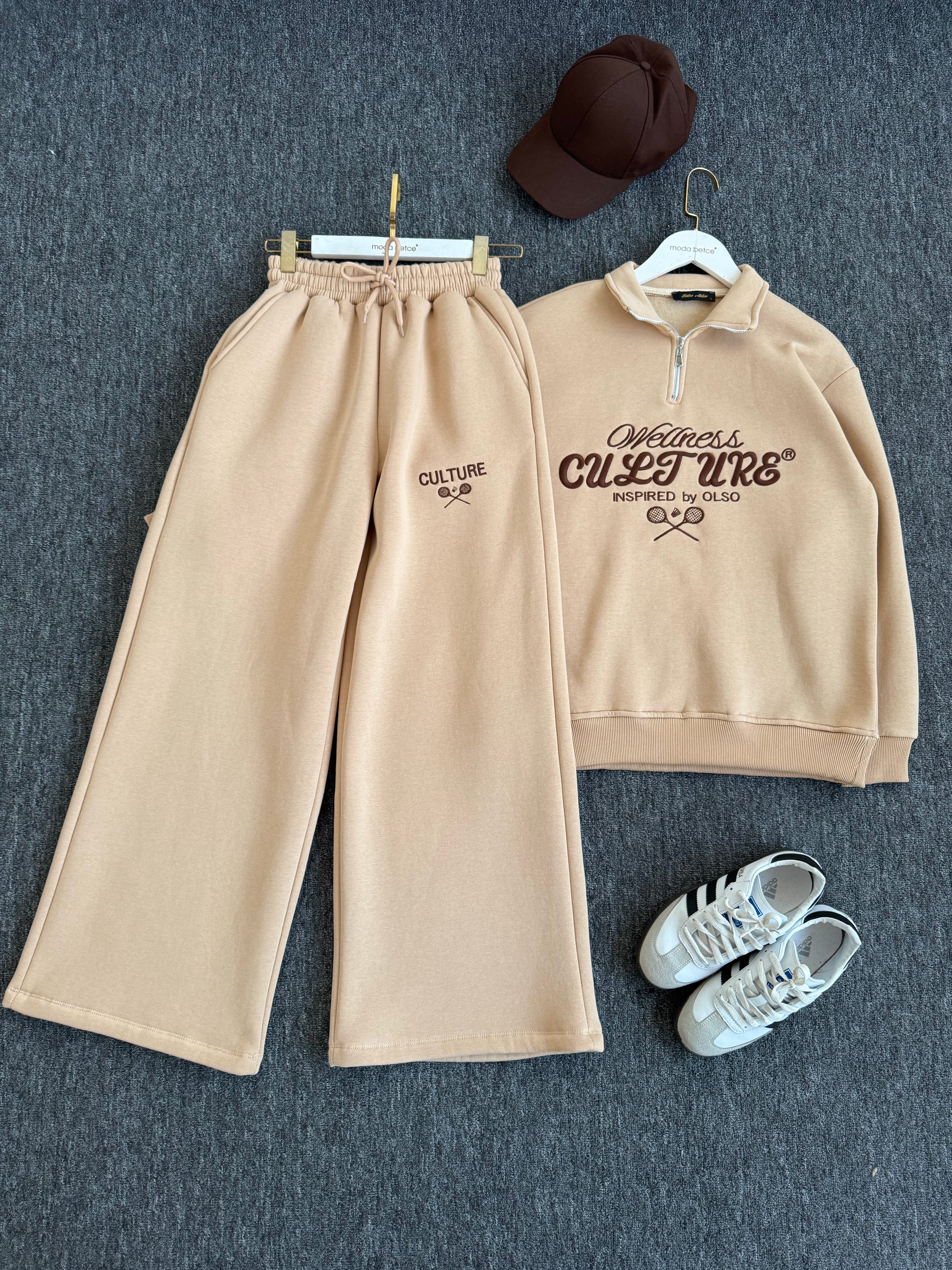 culture nakışlı eşofman takım Bej