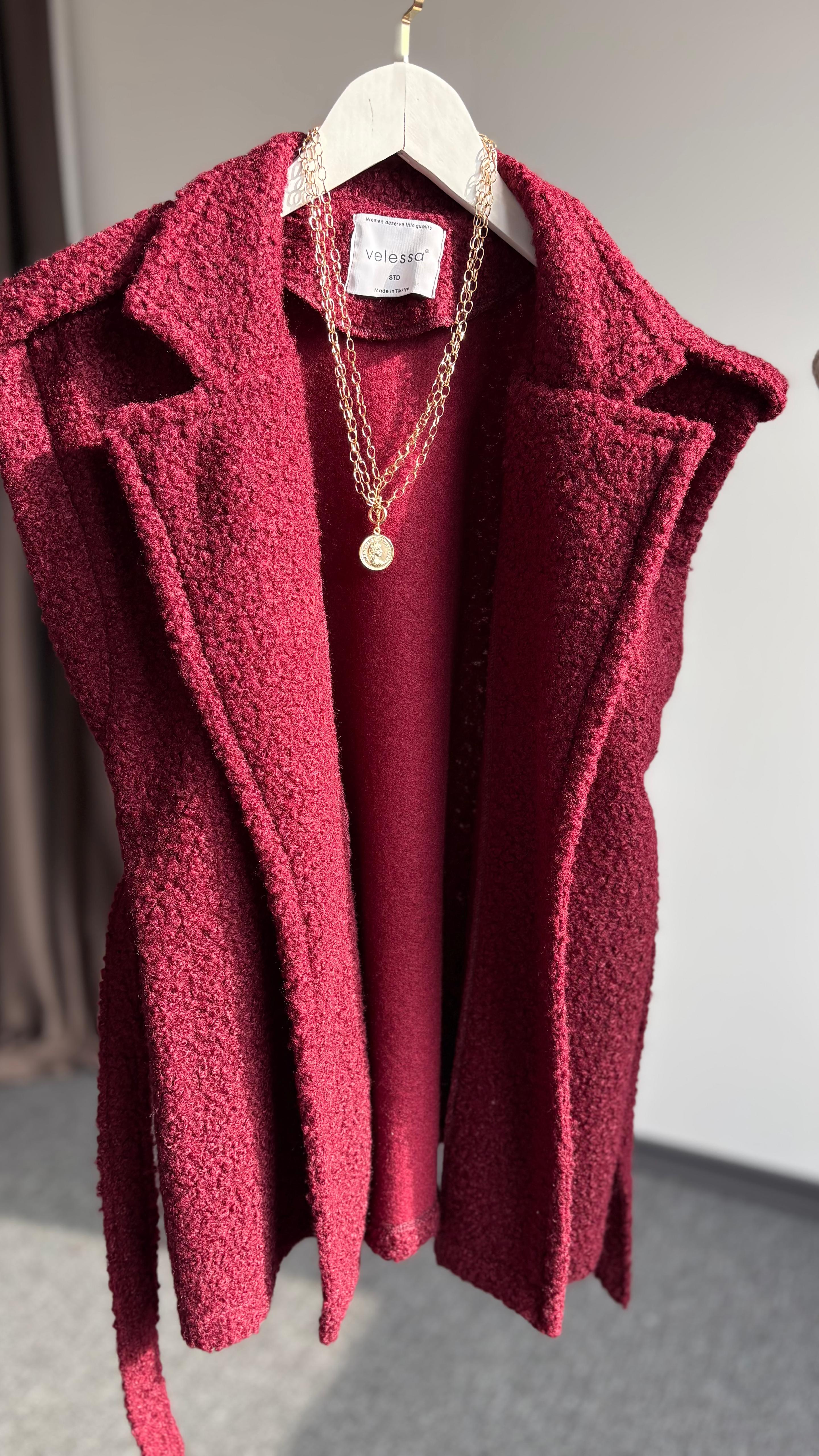 Lora Buklet yelek bordo