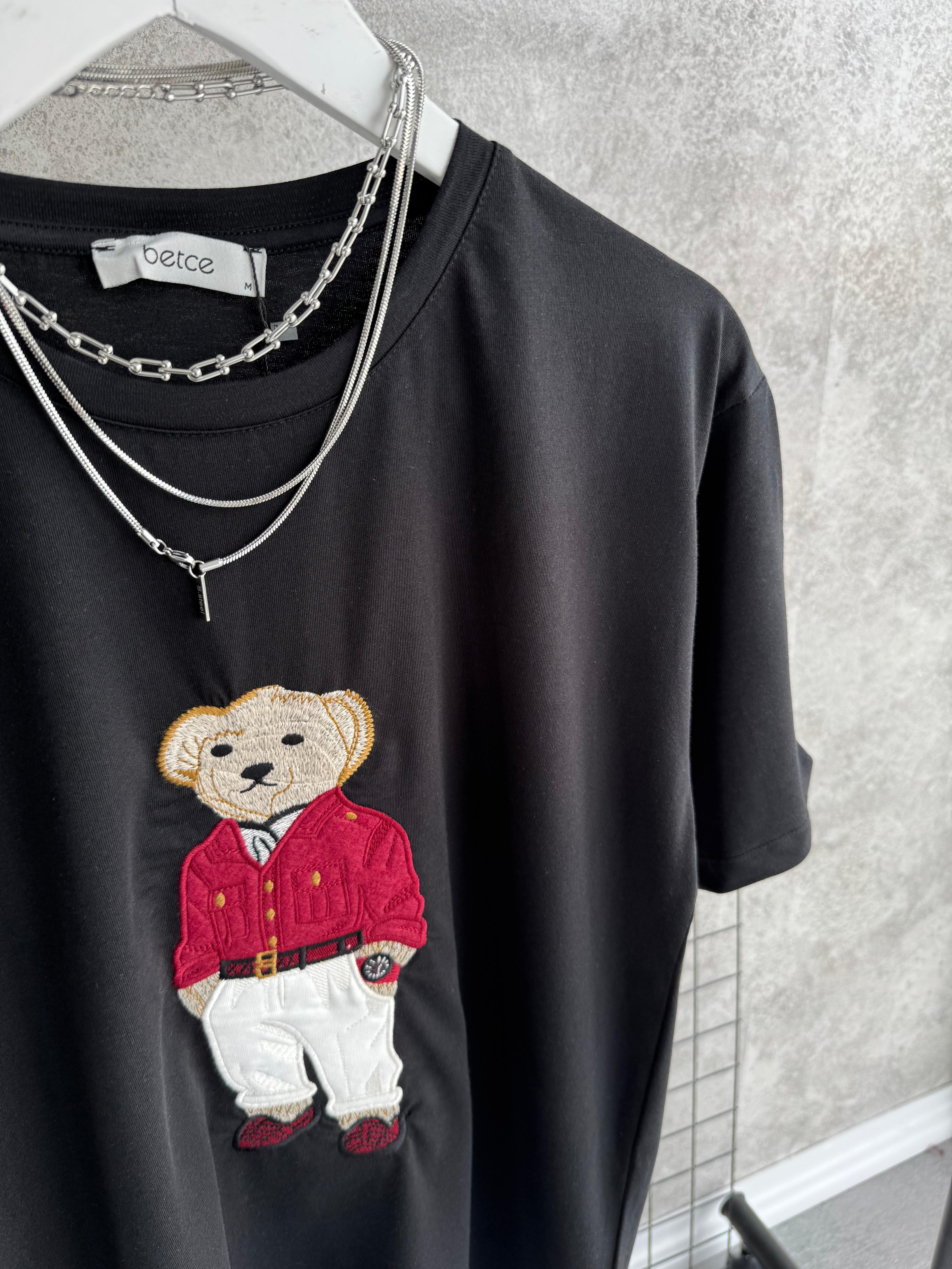 Bear Nakışlı Siyah Tshirt