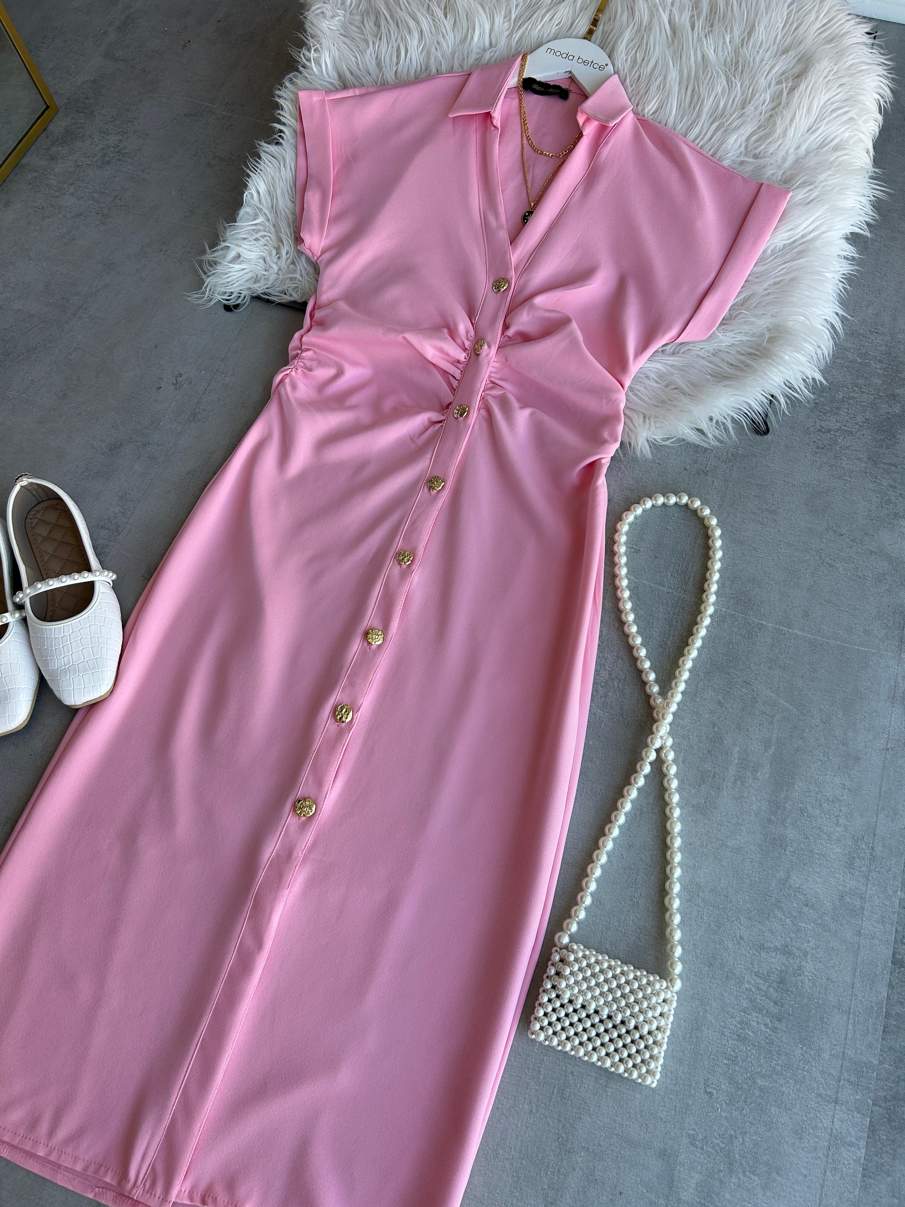 Laura Gold düğmeli Pembe