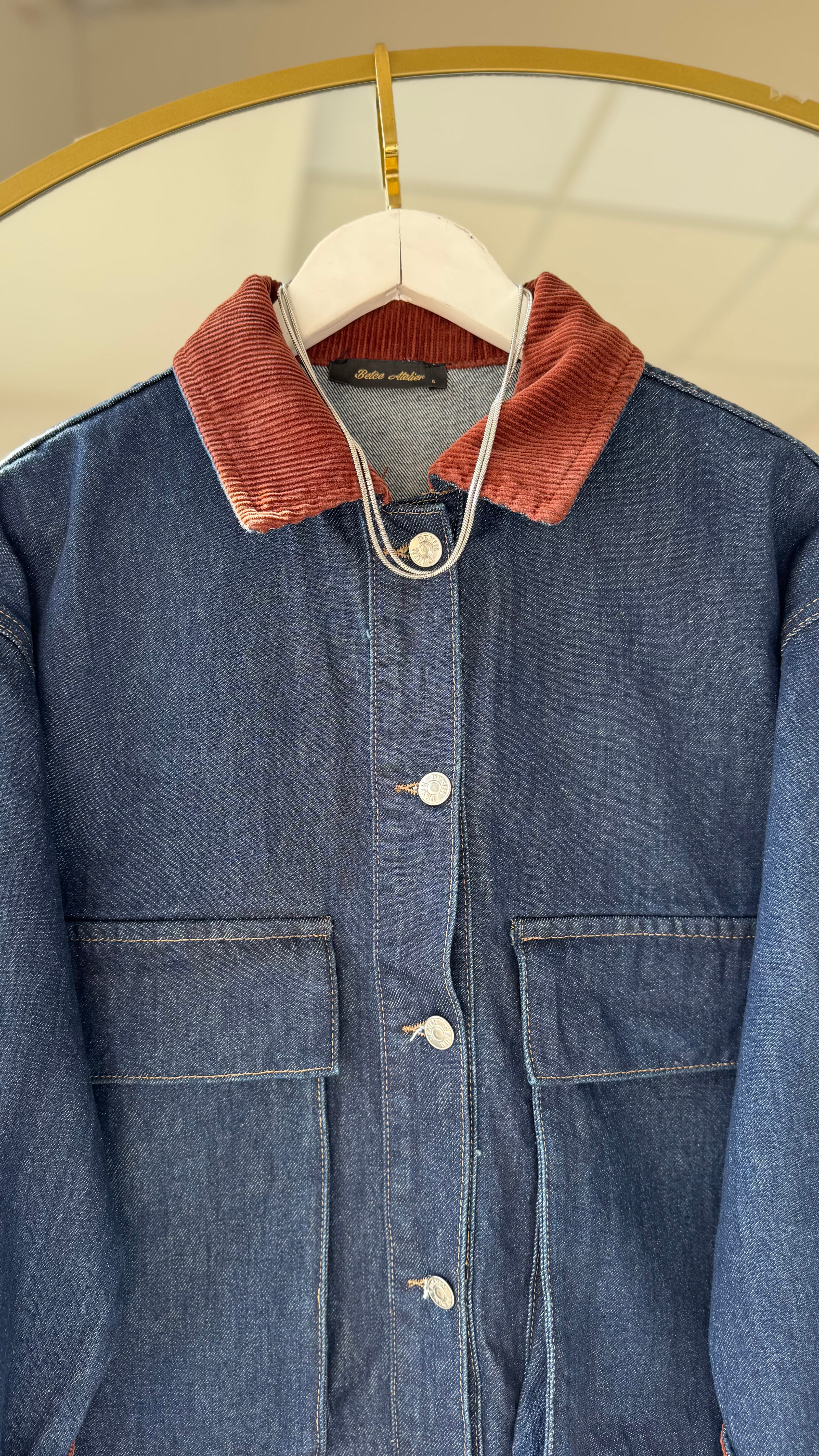 Yakası kadife detaylı kot ceket 