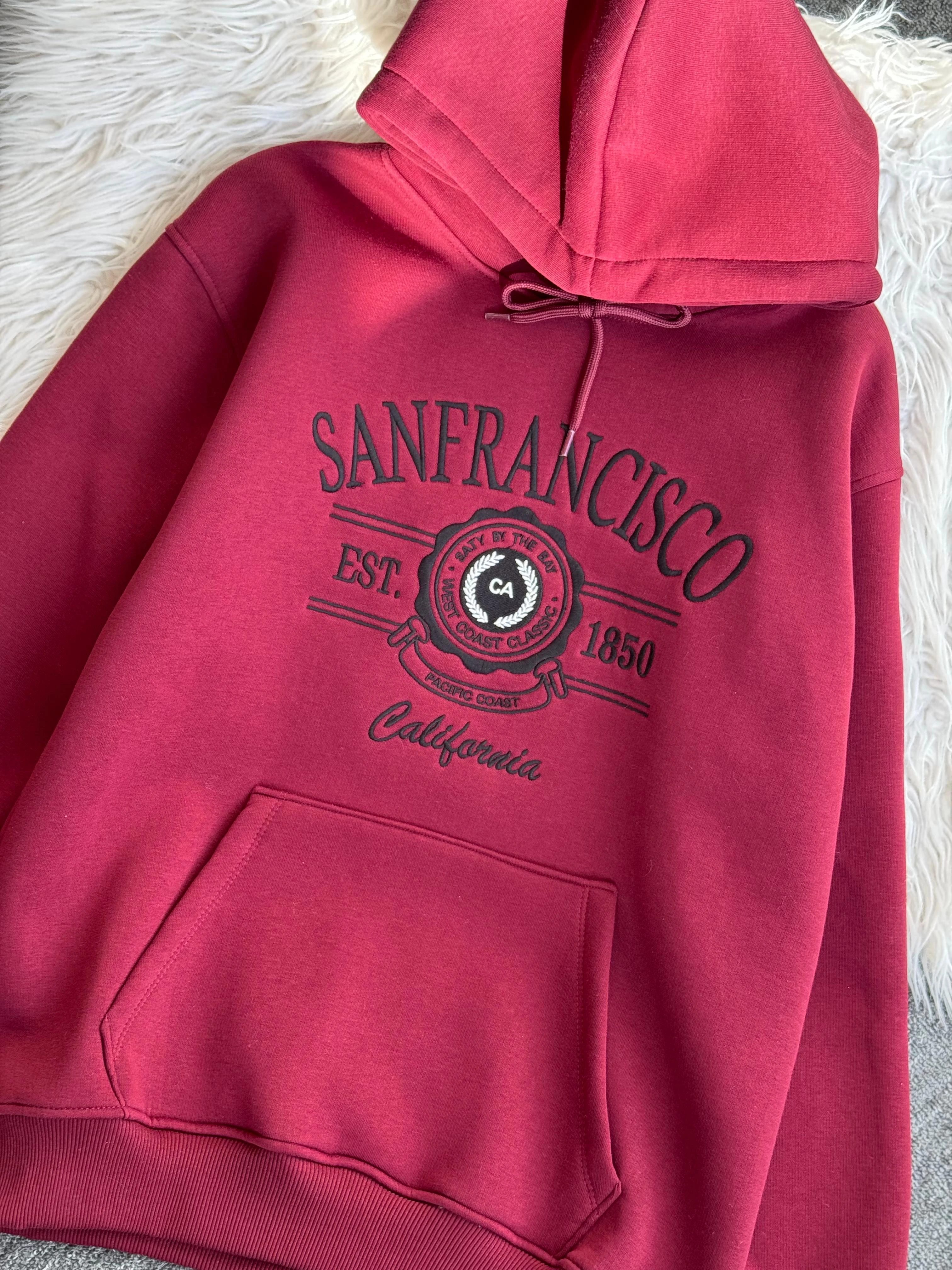 Sanfırancısco nakışlı sweatshirt Bordo