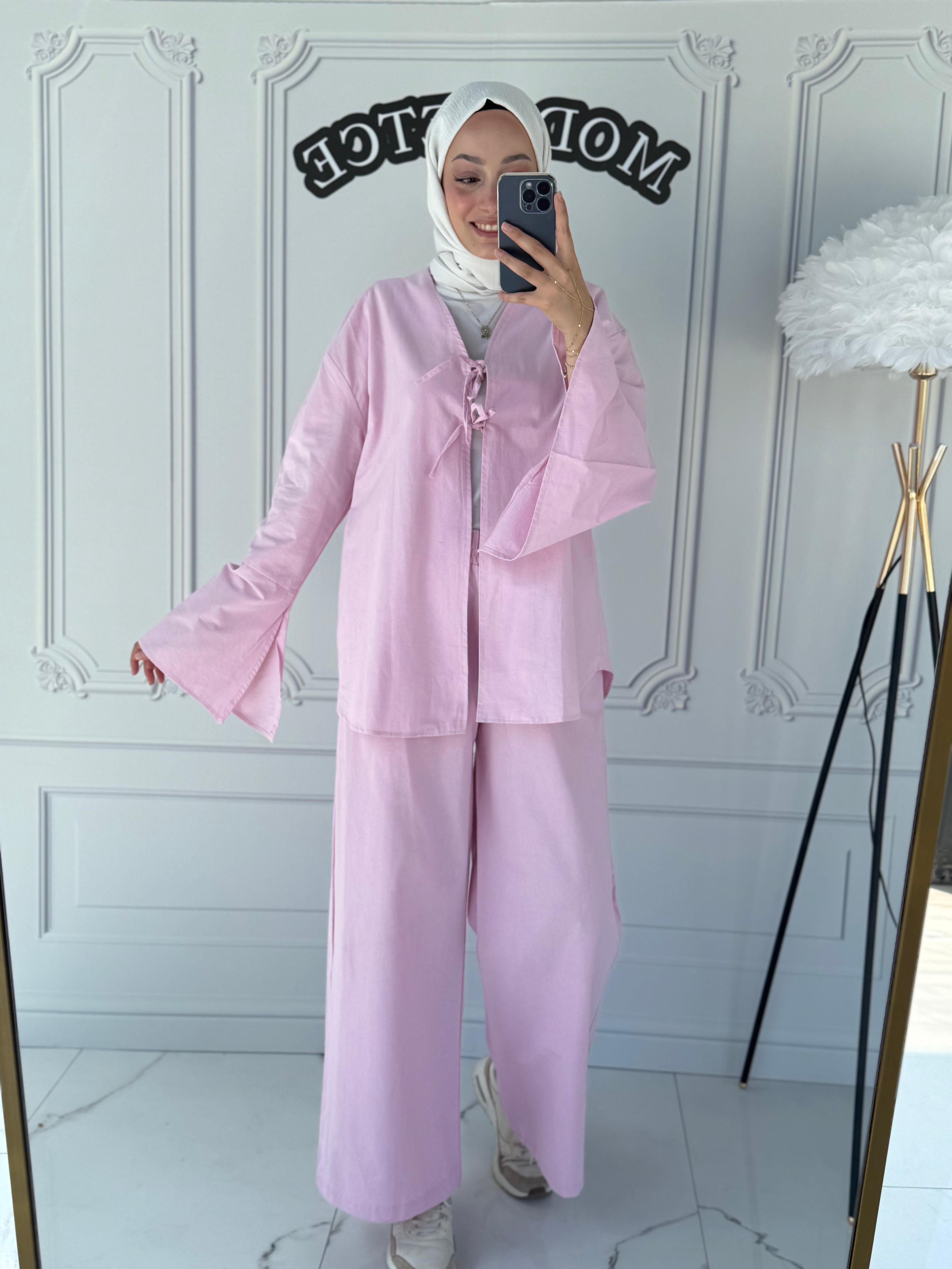 Almera Keten Bağlamalı Takım Pembe