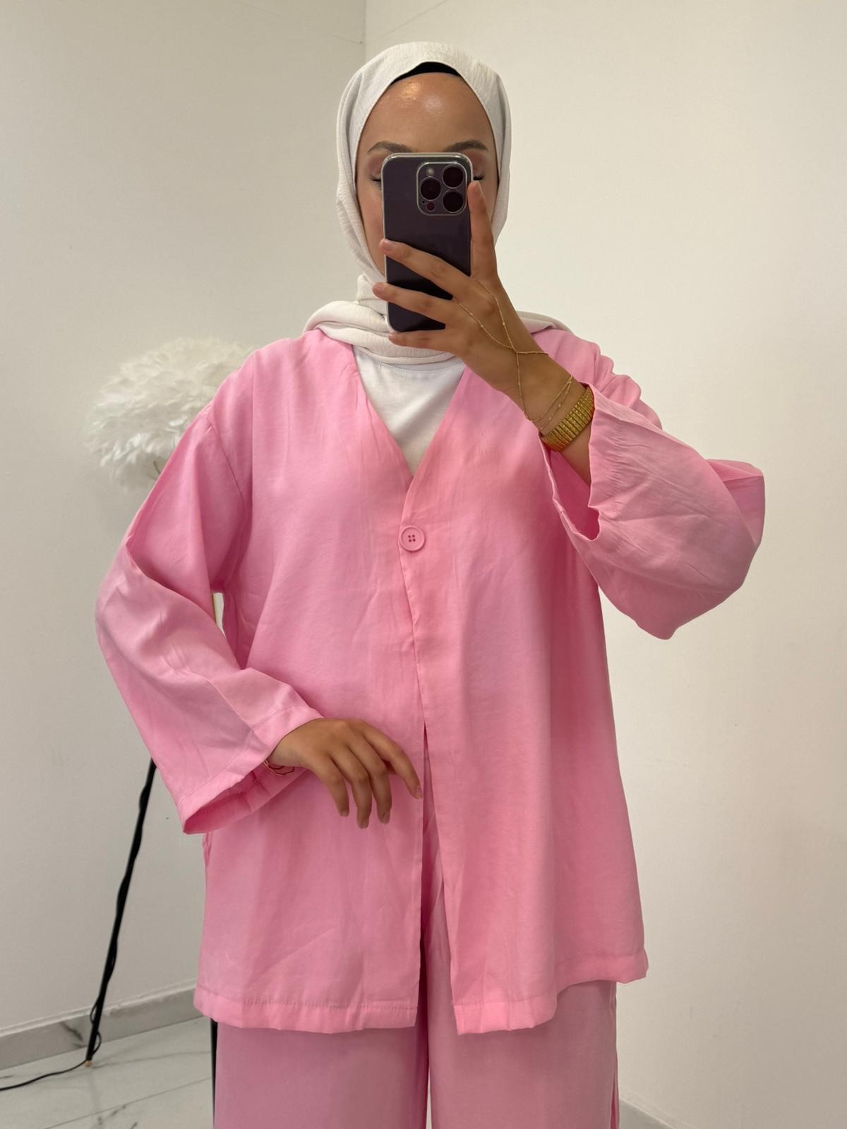 Balo tek düğmeli modal takım pembe