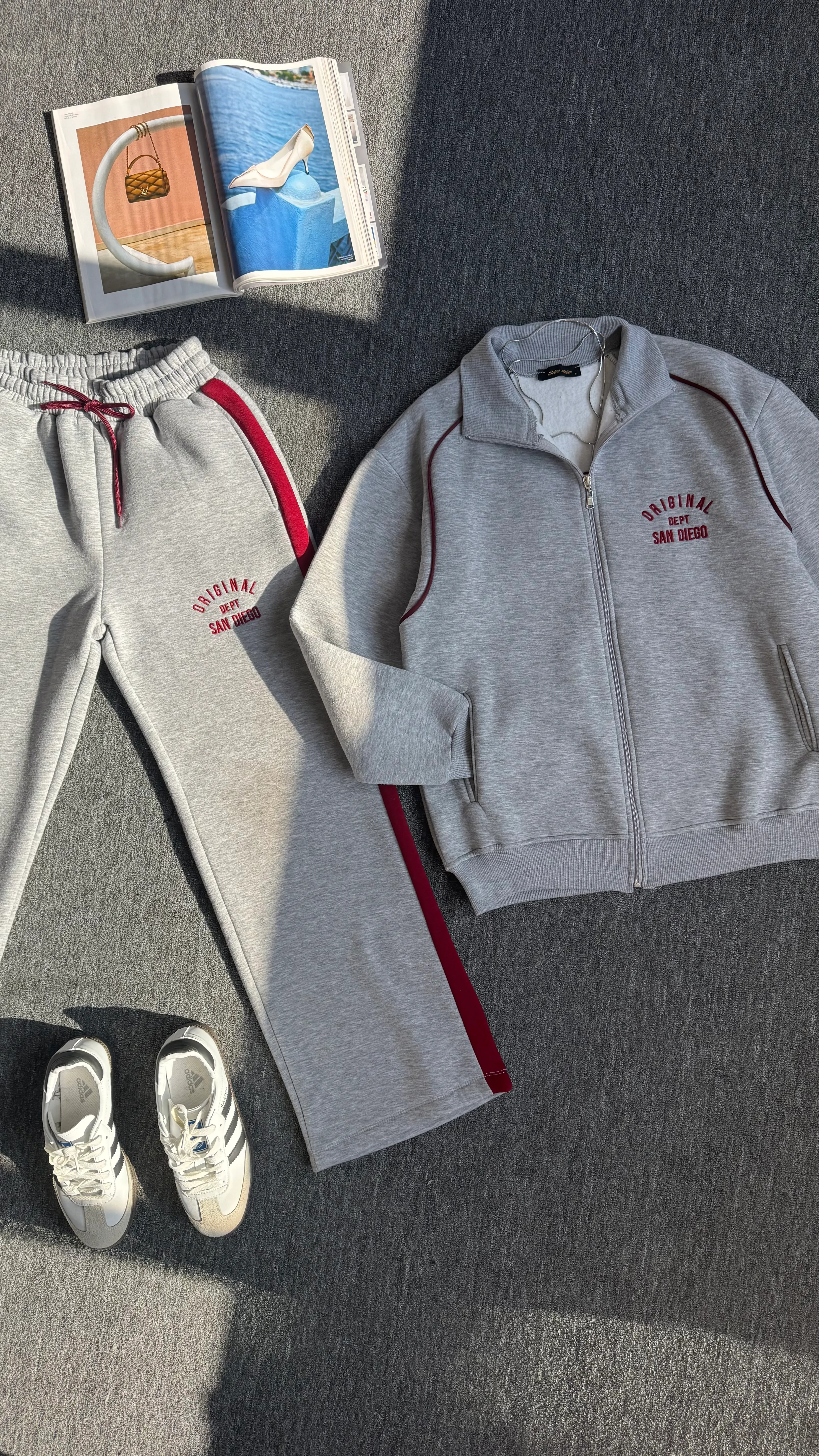 Diego nakışlı hırka eşofman takım gri