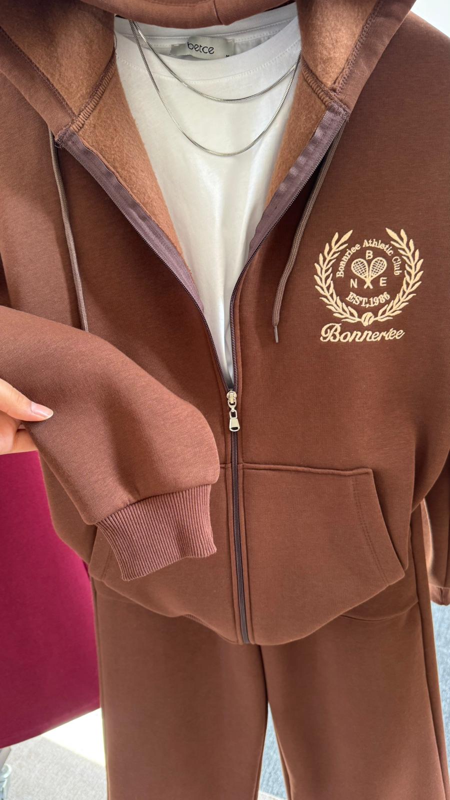 Bonneriee Nakışlı hırka eşofman takım Kahverengi