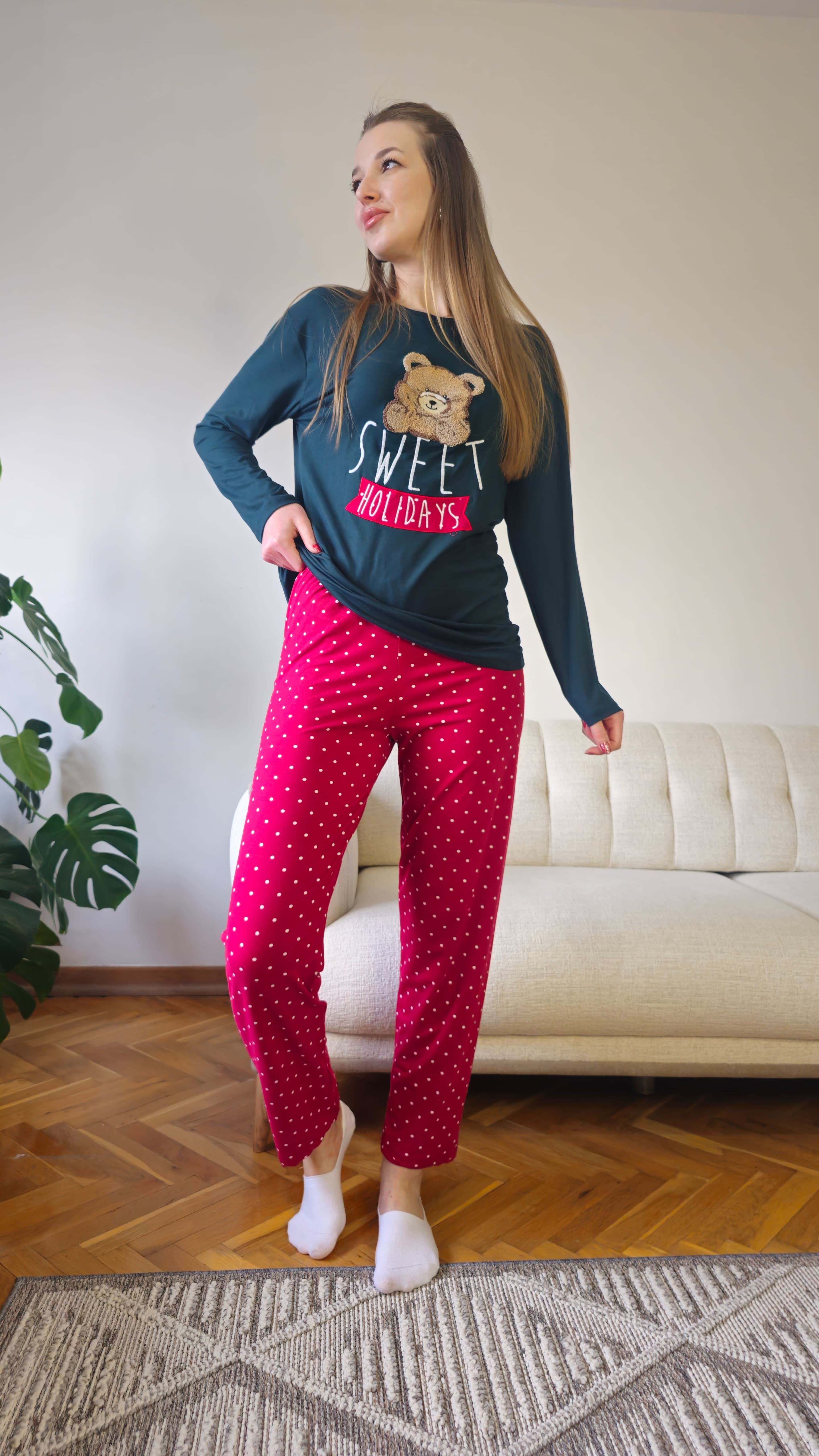 Bambu Yeşil Ayıcıklı Kadın Pijama Takımı