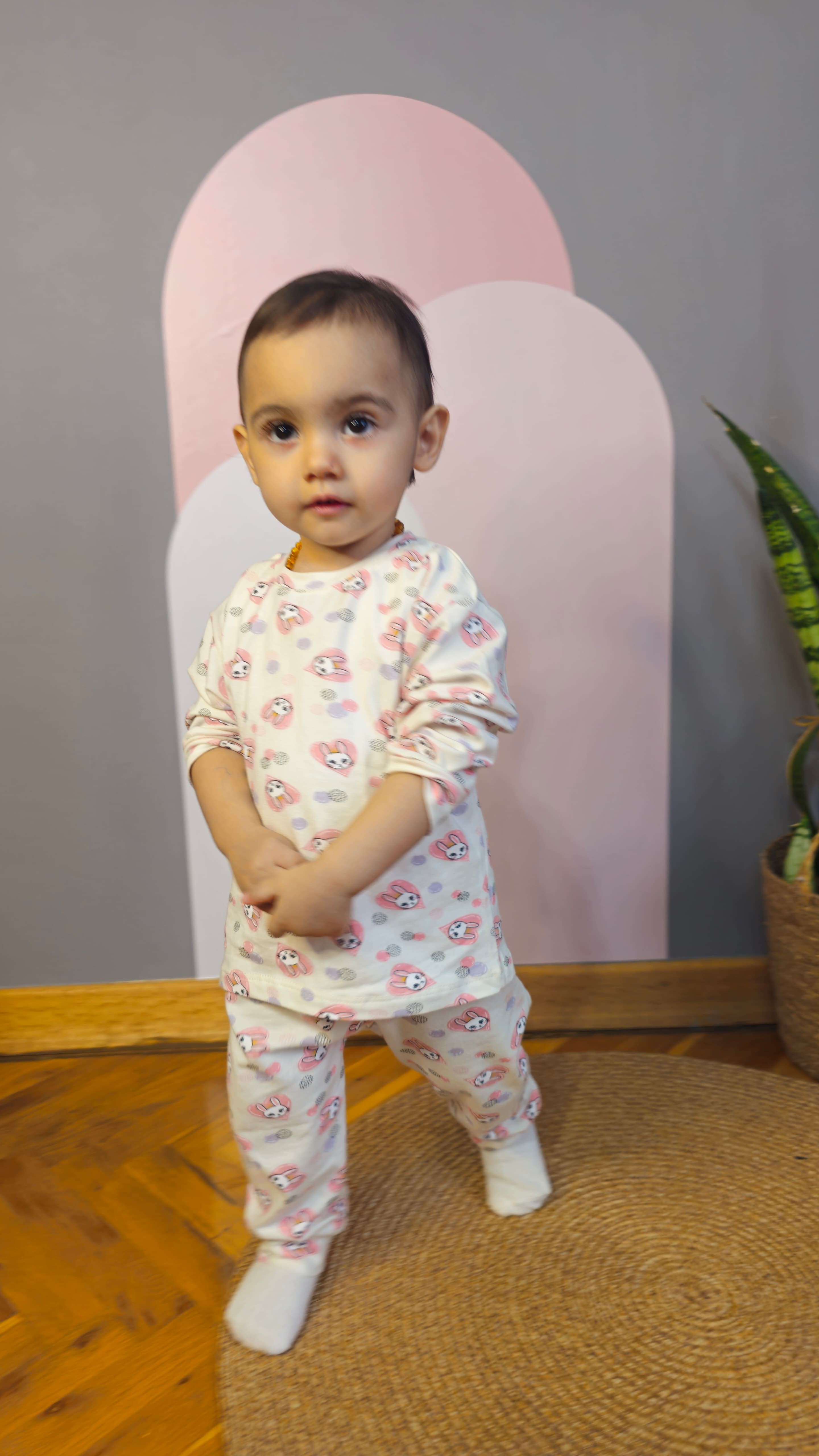 Manşetli Krem Çocuk Pijama Takımı