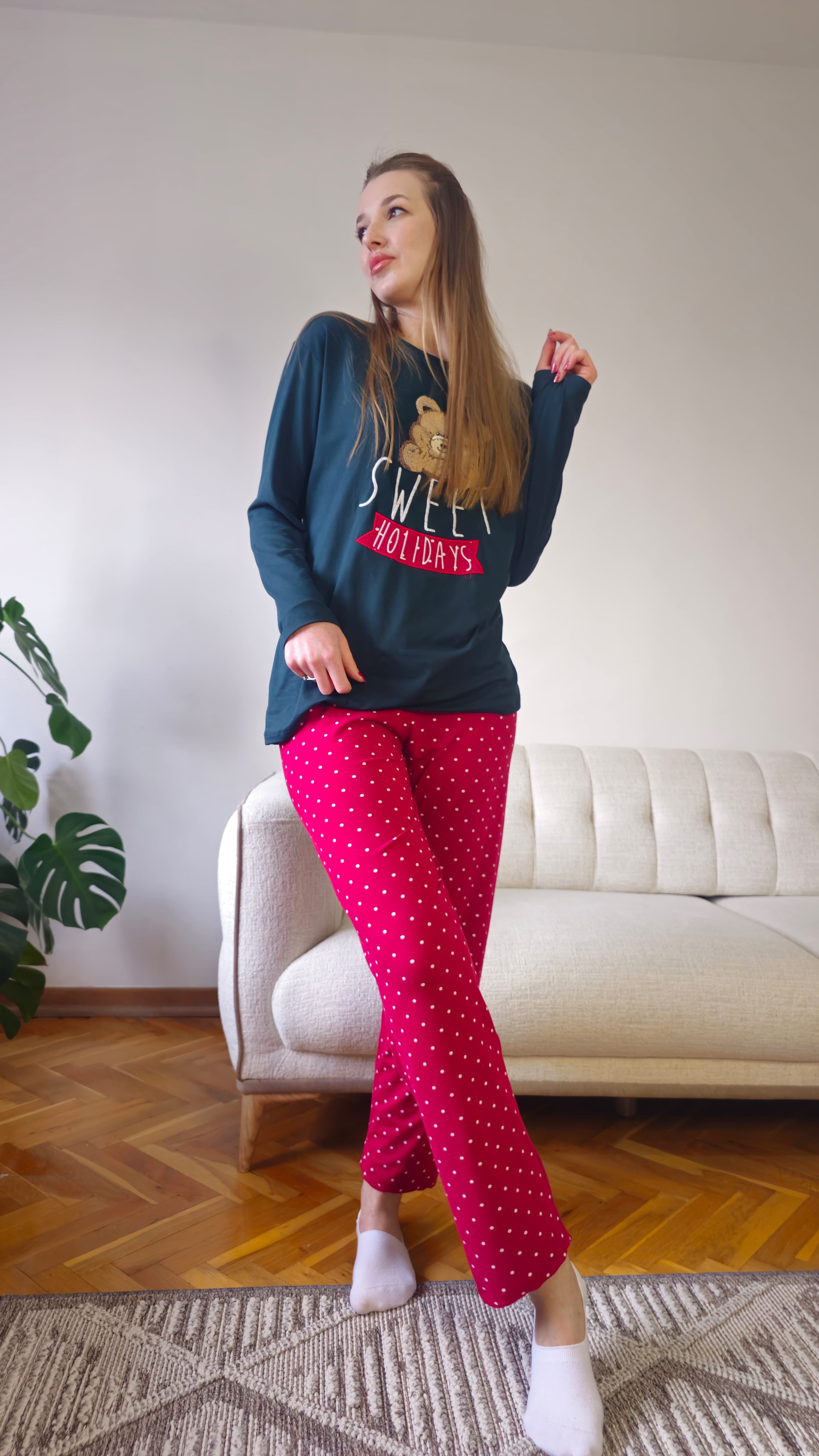 Bambu Yeşil Ayıcıklı Kadın Pijama Takımı