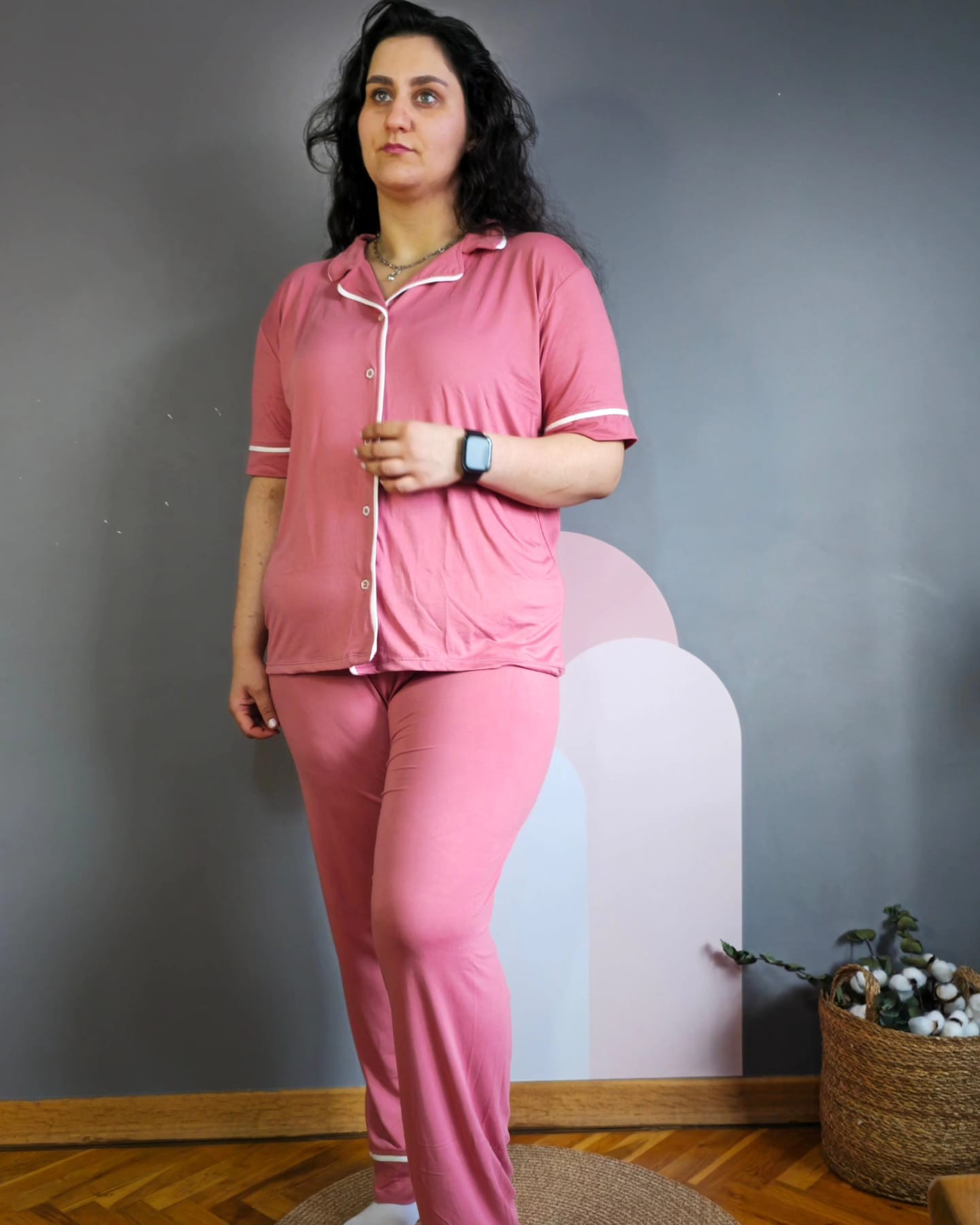 Bambu Pudra Büyük Beden Kadın Pijama Takımı