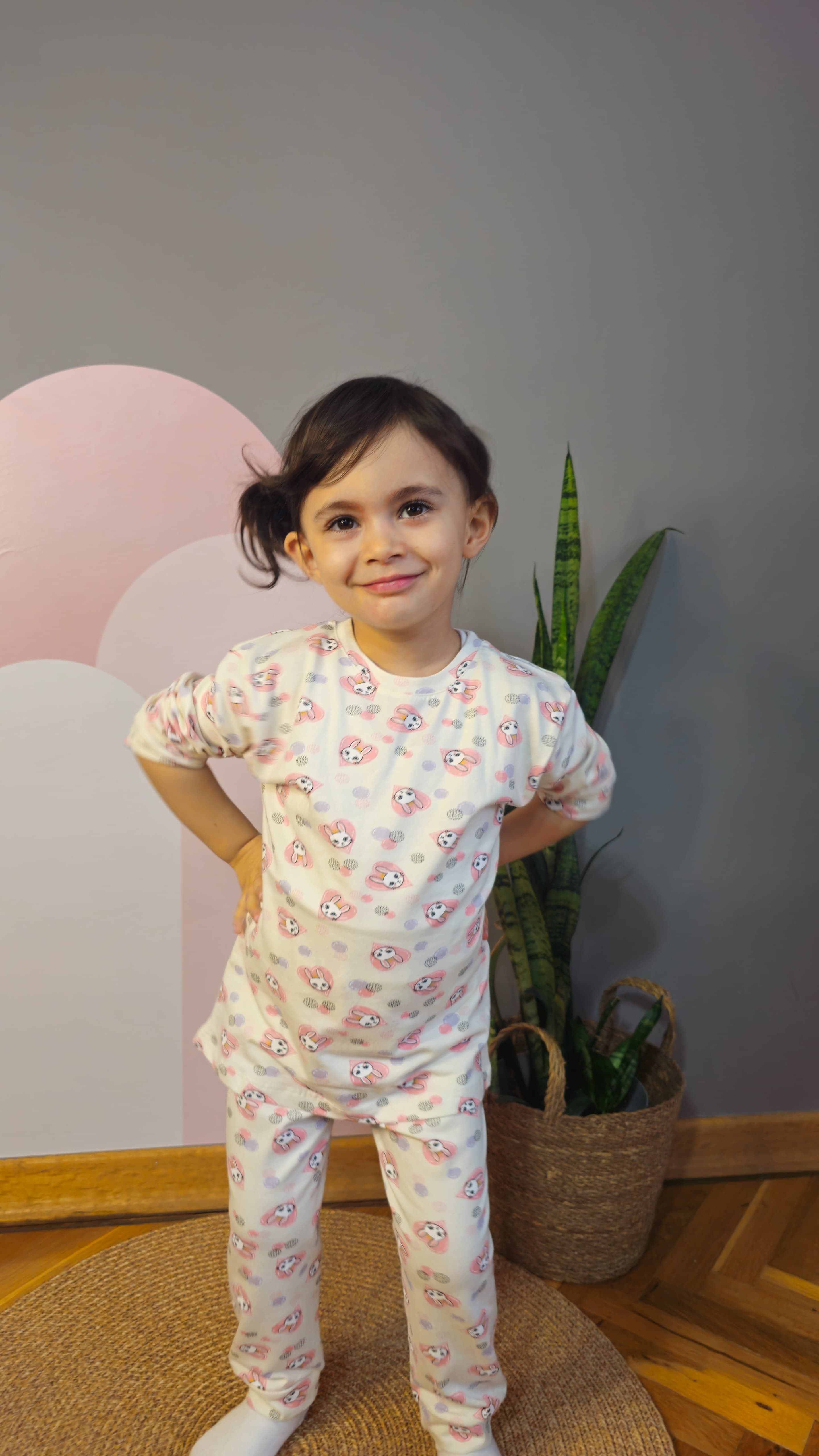 Manşetli Krem Çocuk Pijama Takımı