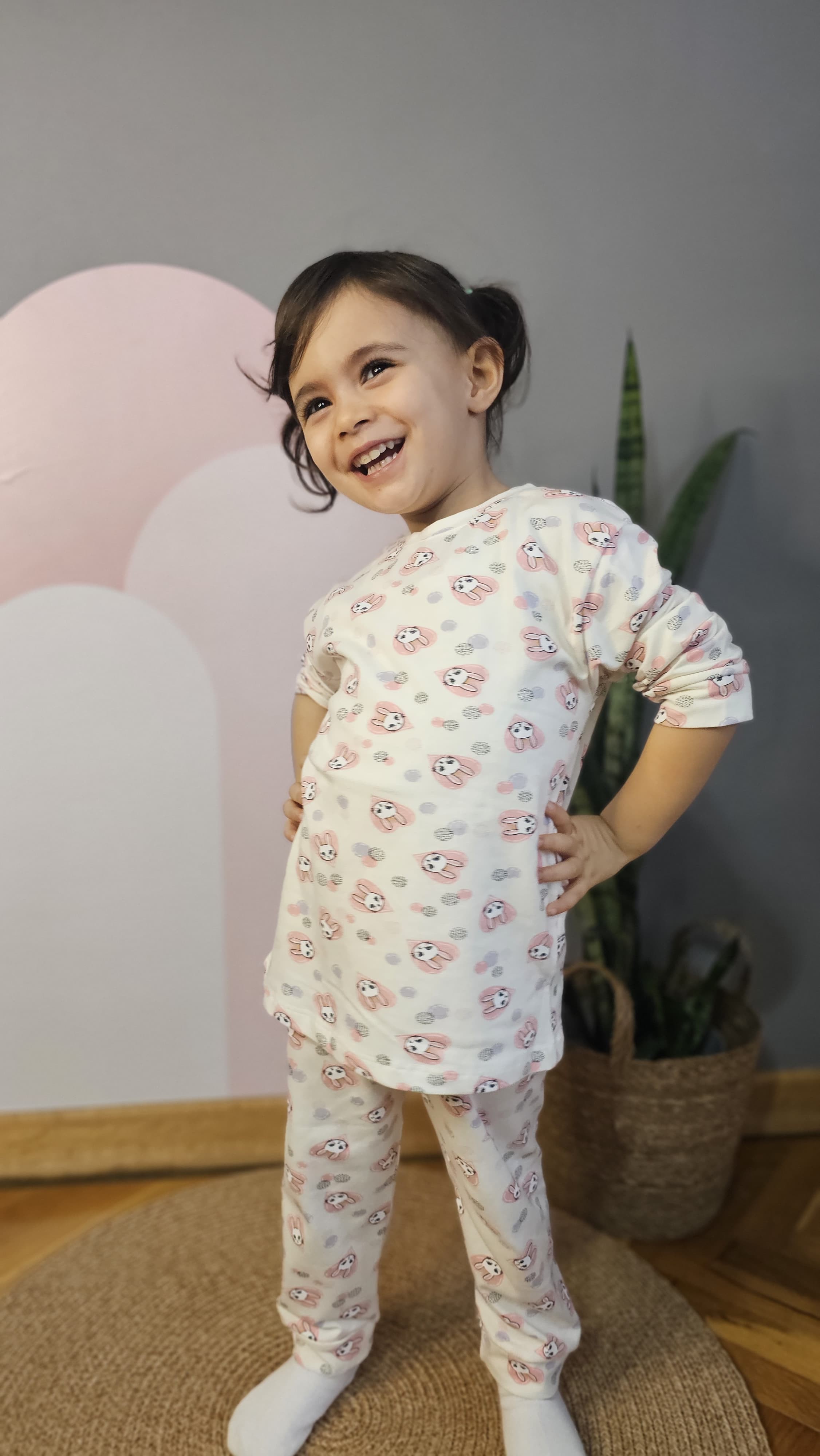 Manşetli Krem Çocuk Pijama Takımı