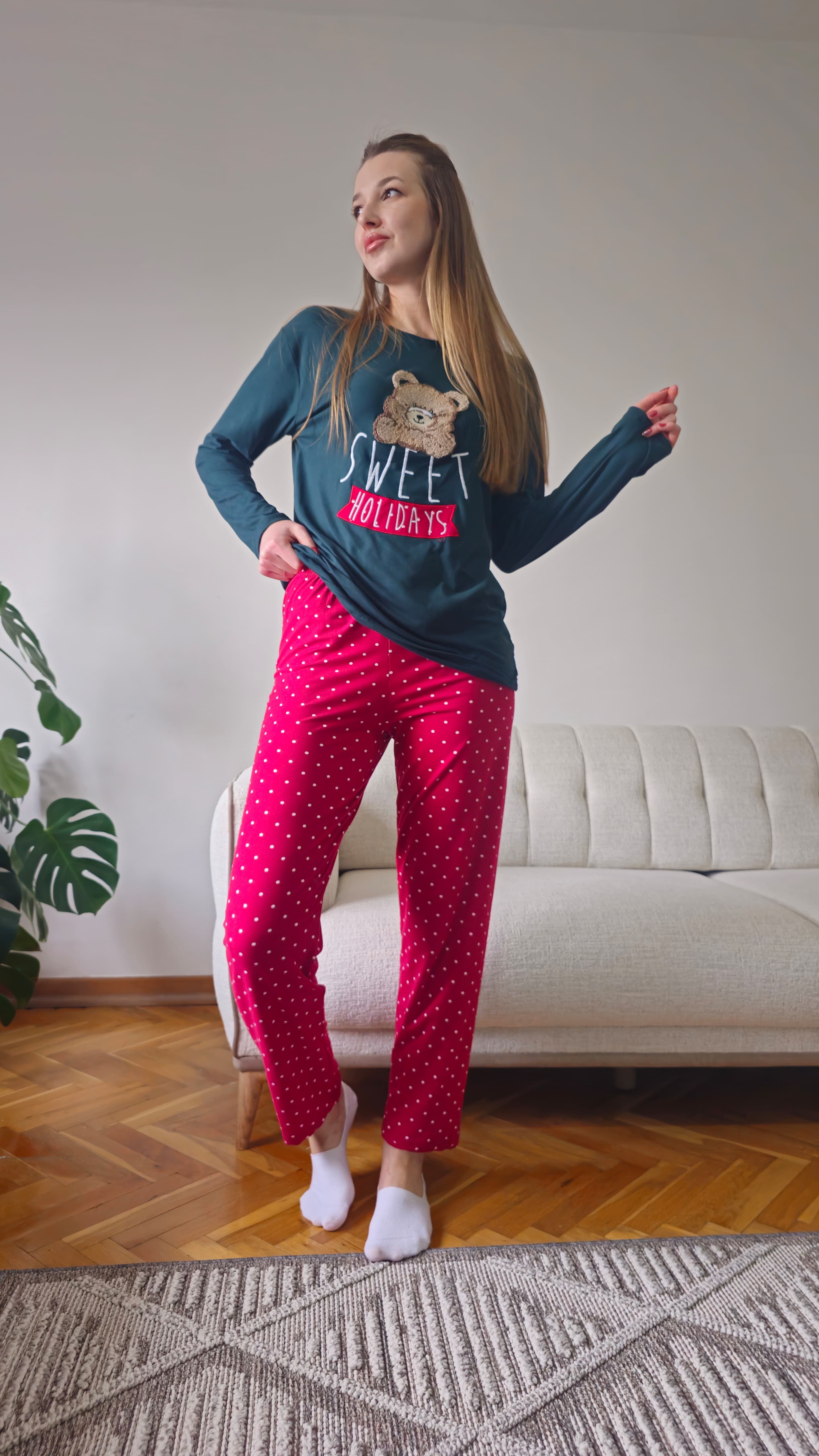 Bambu Yeşil Ayıcıklı Kadın Pijama Takımı