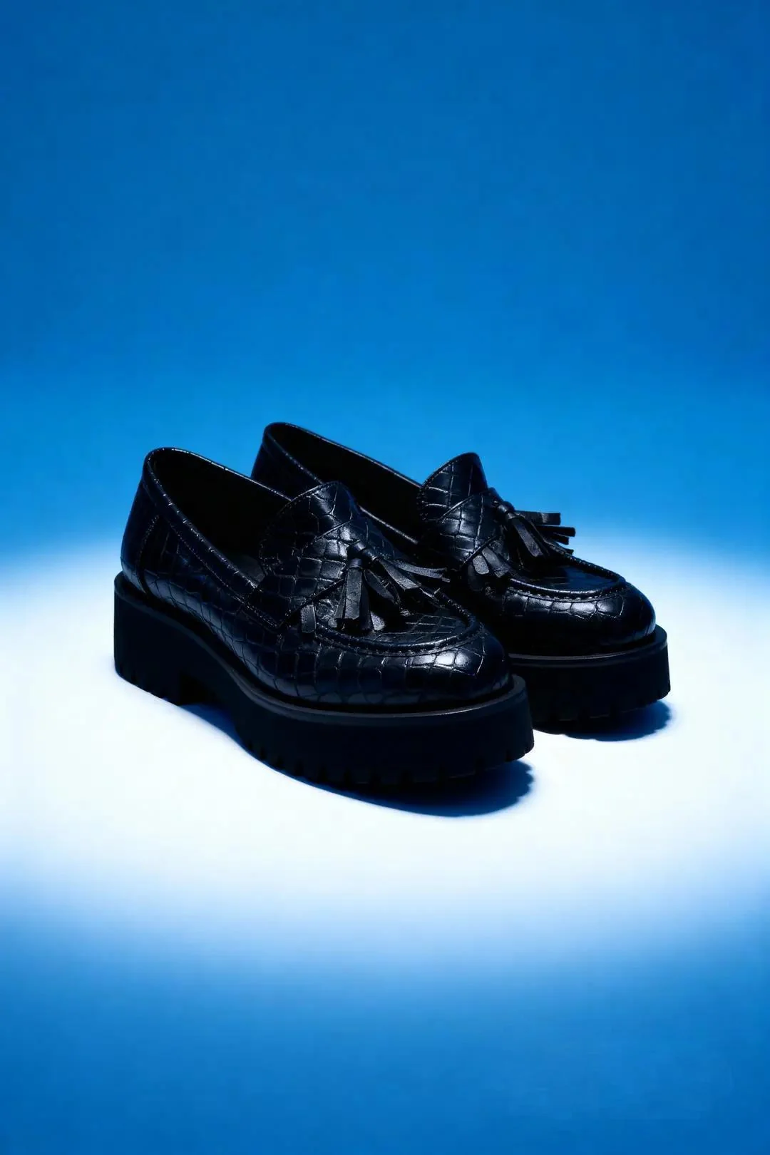 Alina Kadın püskülü laofer - siyah kroka