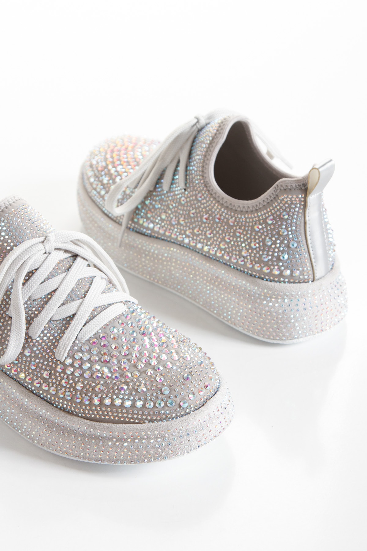 Evie  Taşlı Yüksek Platform Tabanlı Sneaker - gümüş