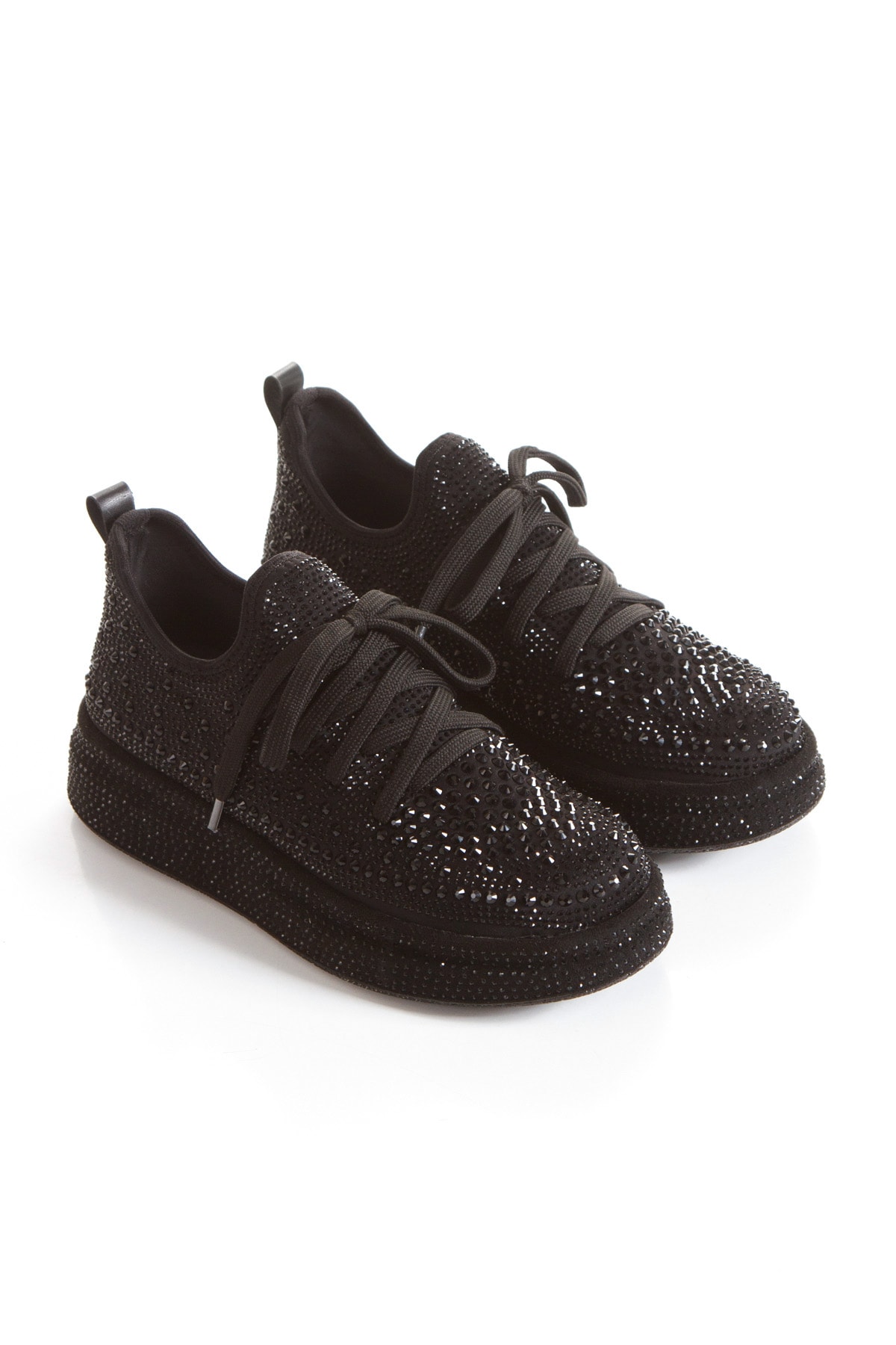 Evie  Taşlı Yüksek Platform Tabanlı Sneaker - siyah