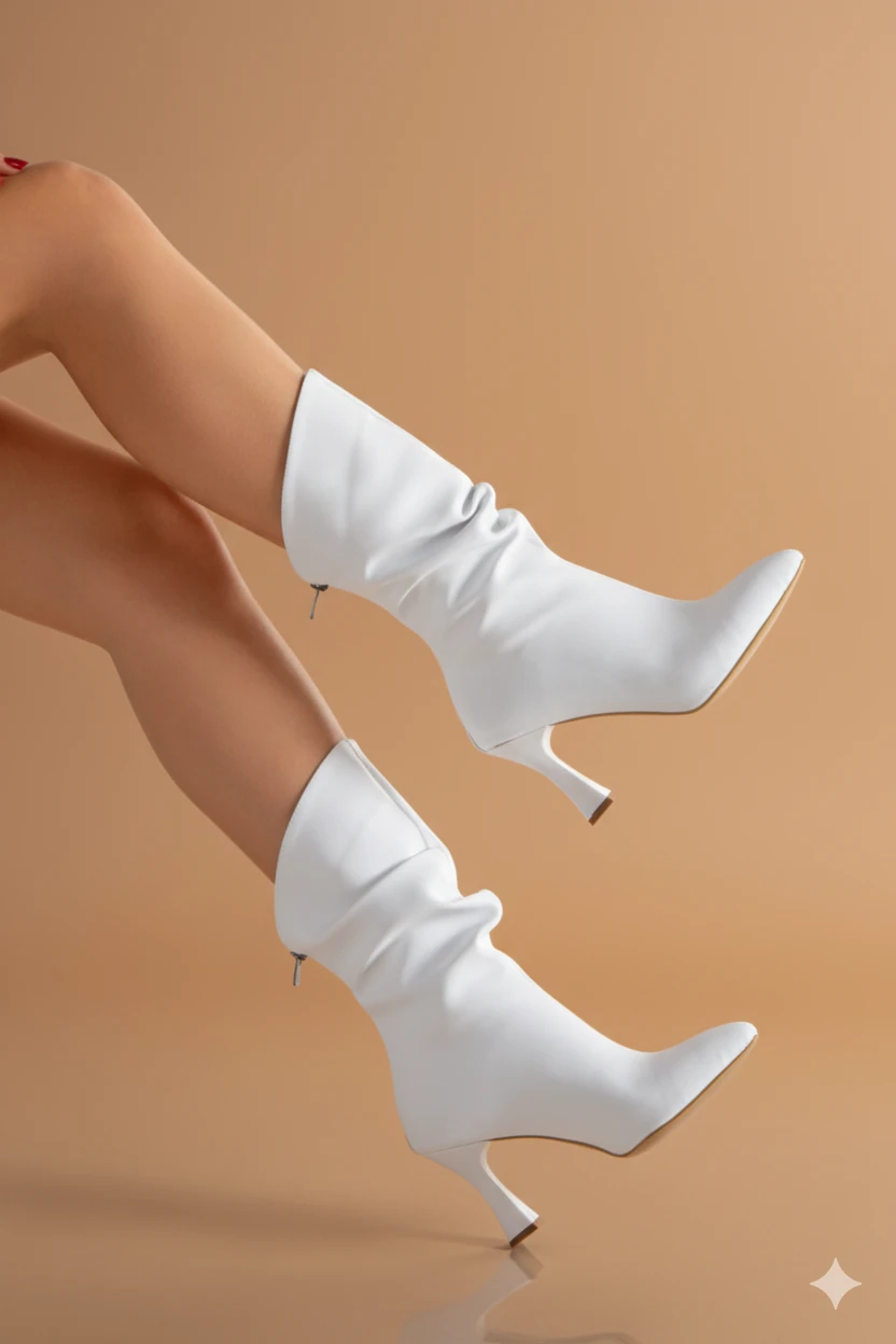 Jasmine kadın büzgülü ince ökçe bot - beyaz