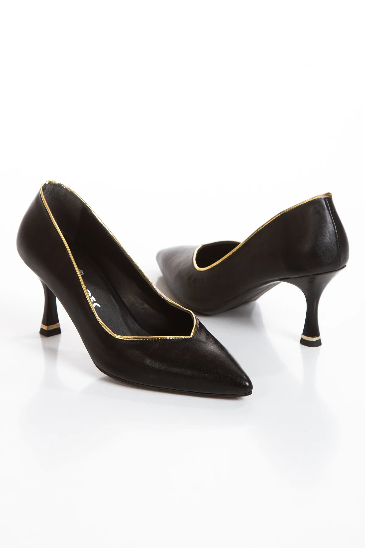 ALİZA Kadın Altın Ökçe Şık Topuklu Ayakkabı - siyah