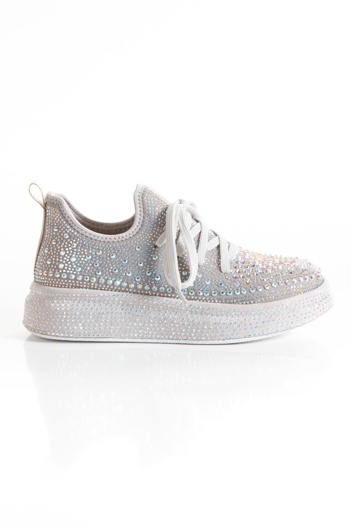 Evie  Taşlı Yüksek Platform Tabanlı Sneaker - gümüş