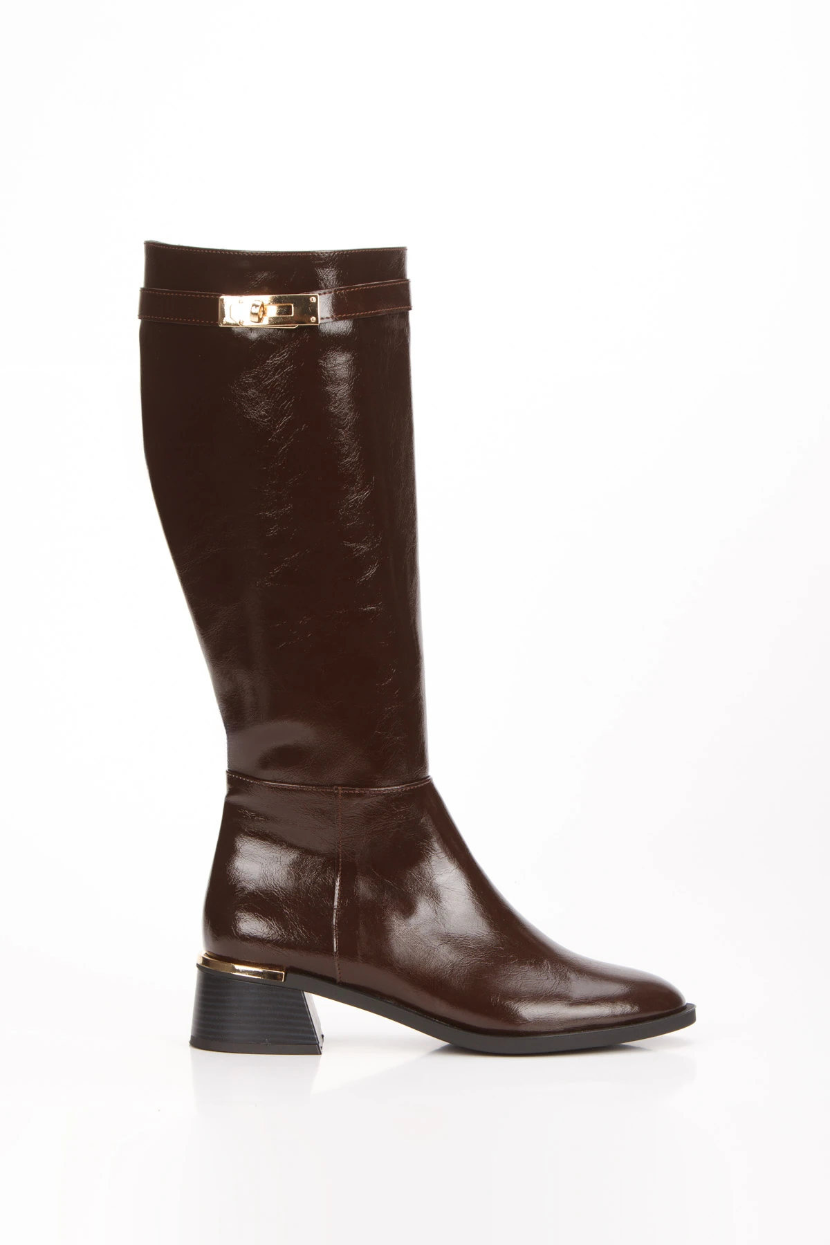 Sofia Şık Toka Detaylı Kısa Topuklu Çizme  - kahverengi