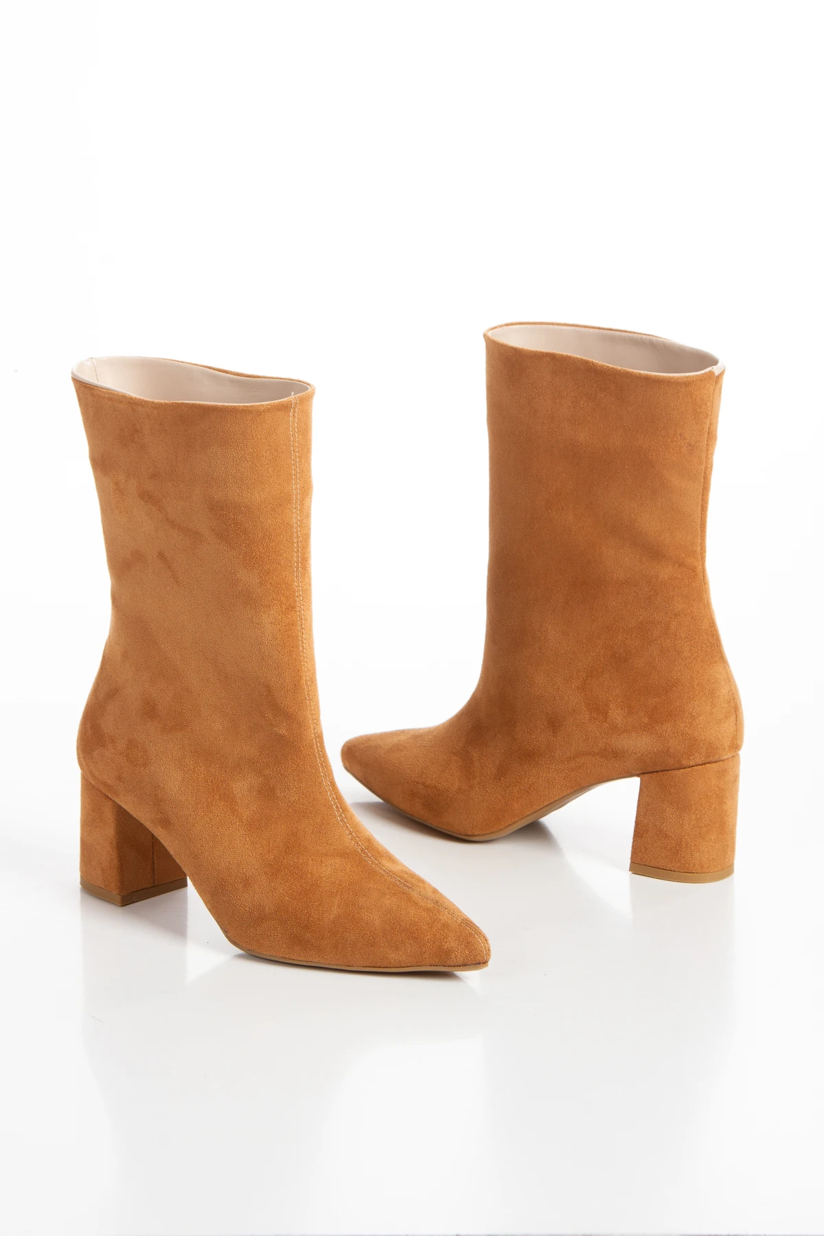 Amanda Kadın kalın topuk uzun bot - taba süet