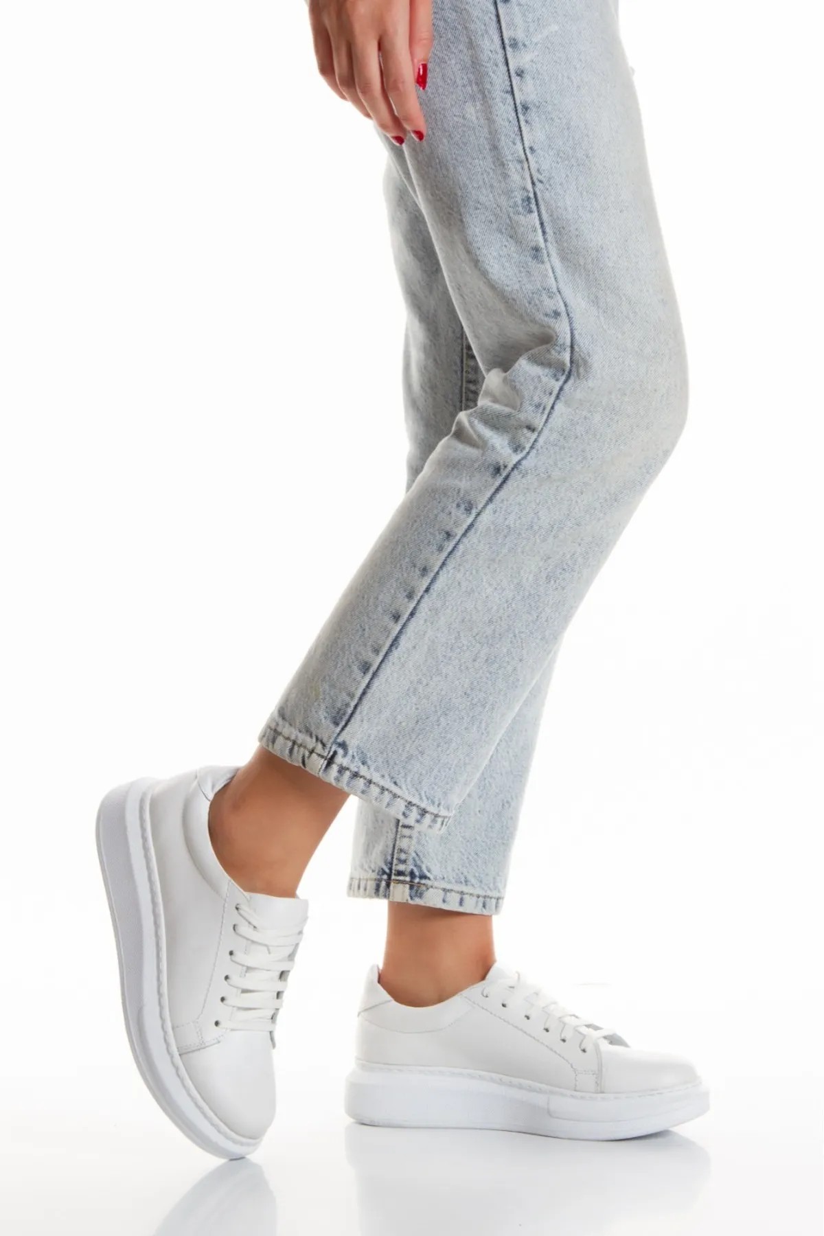 Marie Hakiki Deri Kadın Beyaz Bağıcıklı Sneaker - beyaz
