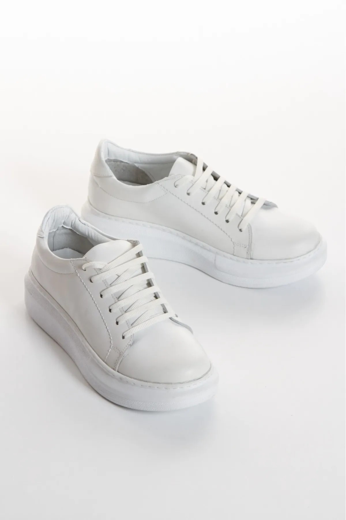 Marie Hakiki Deri Kadın Beyaz Bağıcıklı Sneaker - beyaz