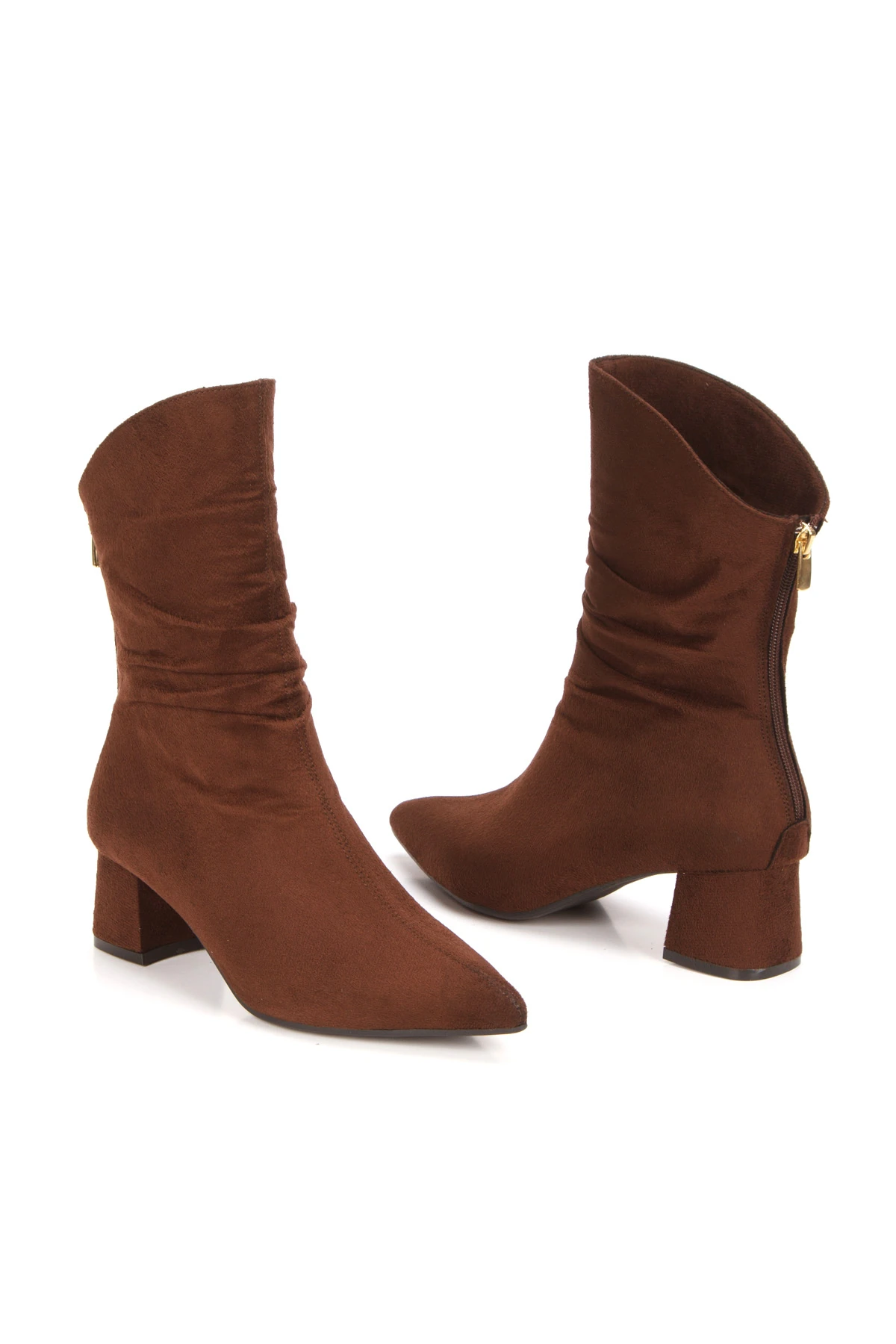 Emma kadın körüklü kalın topuk bot - kahverengi
