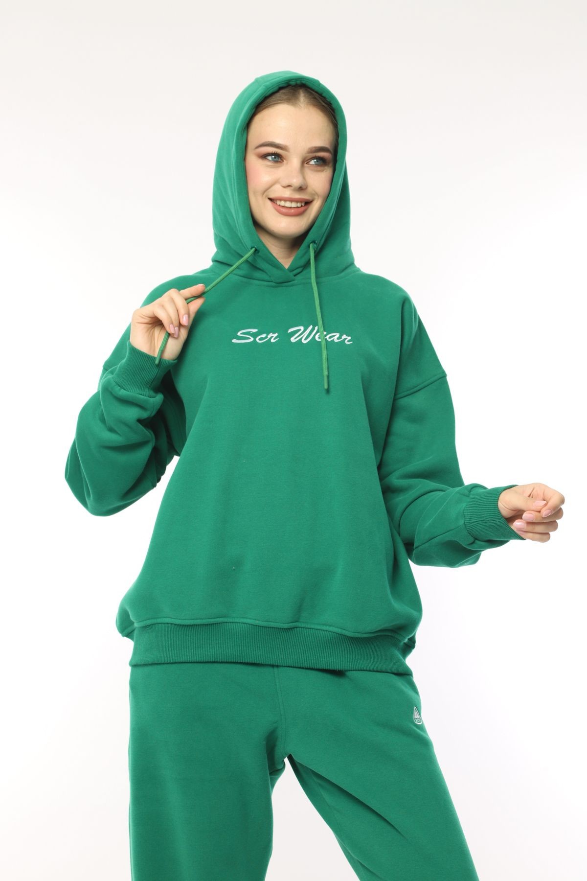 Kapüşonlu Lastikli Orta Beden Kadın Eşofman Takımı Sweatshirt Takım 21690