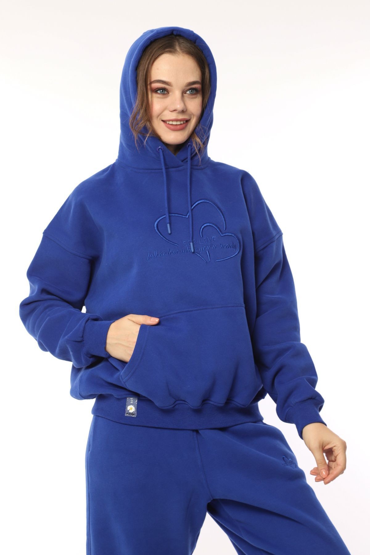 Kapüşonlu Lastikli Kadın Eşofman Takımı Sweatshirt Takım 21715