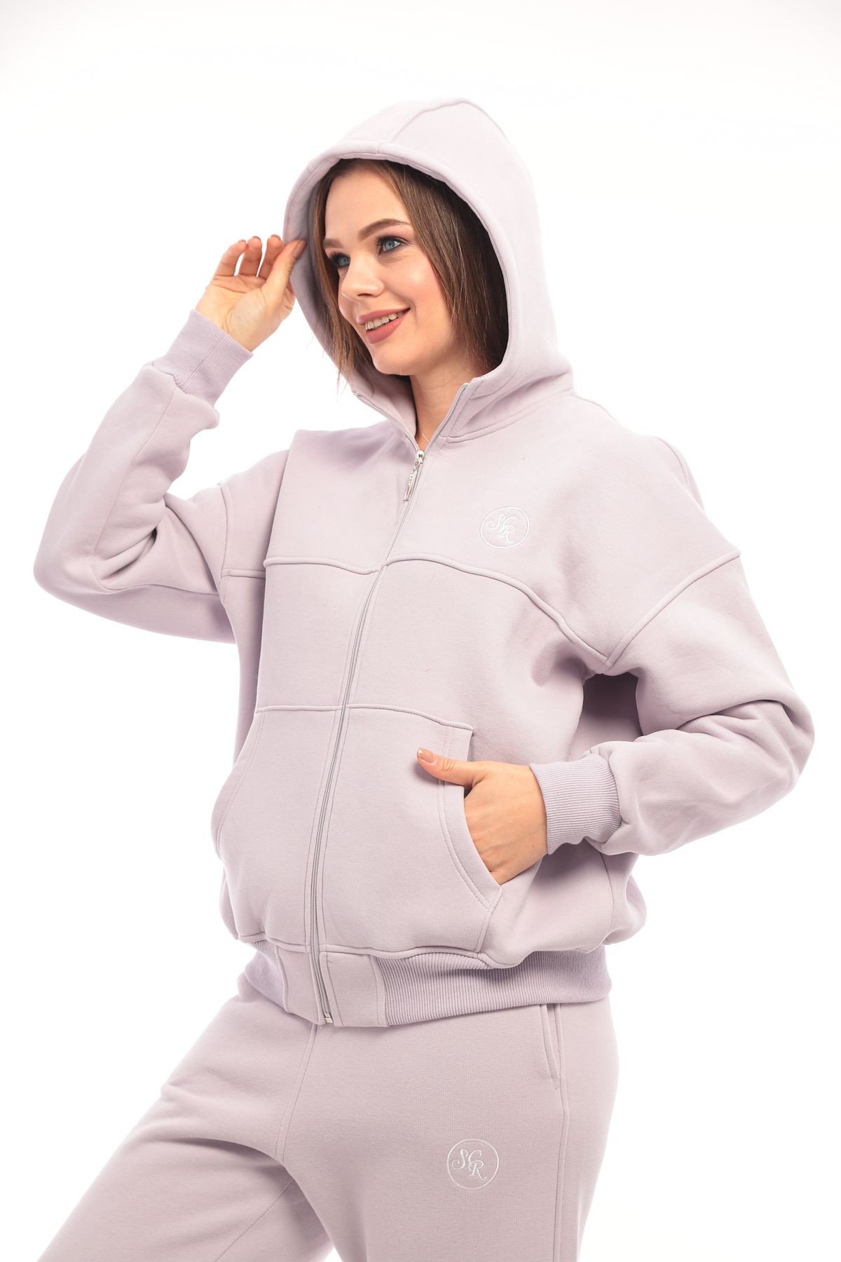 Kapüşonlu Lastikli Orta Beden Kadın Eşofman Takımı Sweatshirt Takım 21742