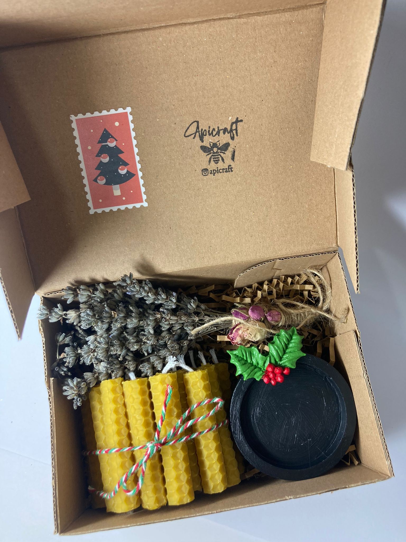 APICRAFT BEESWAX CANDLE 21 DAYS INTENTION CANDLES + LAVENDER INCENSE + MISTLETOE PLATE