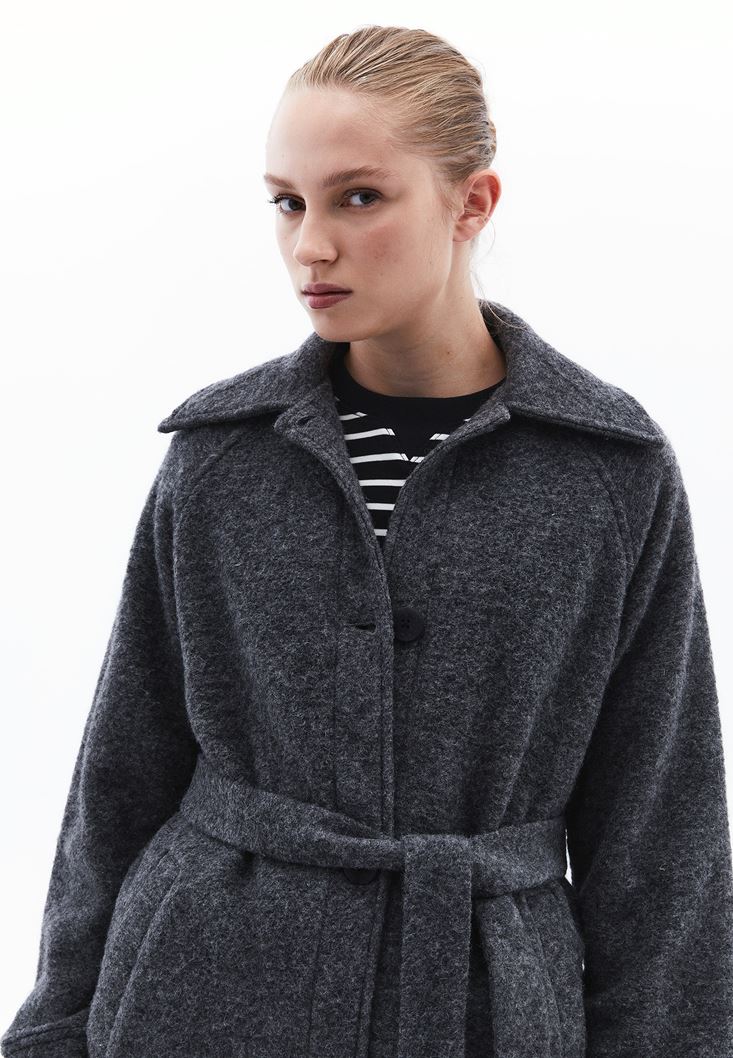 Dumanlı Yün Qarışığı Kəmərli Palto