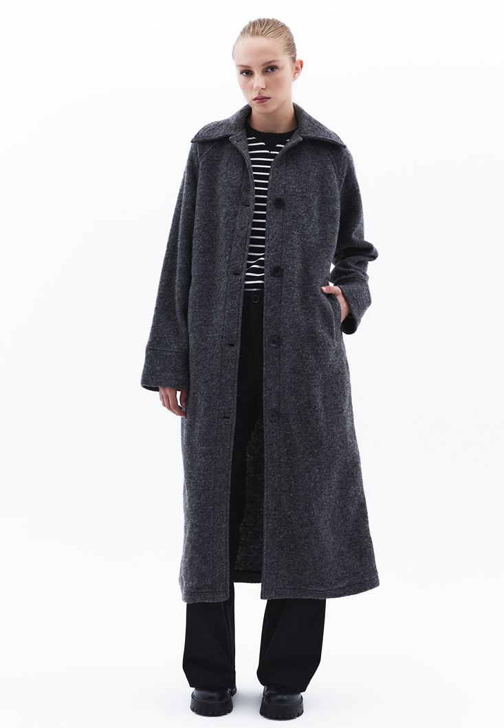 Dumanlı Yün Qarışığı Kəmərli Palto