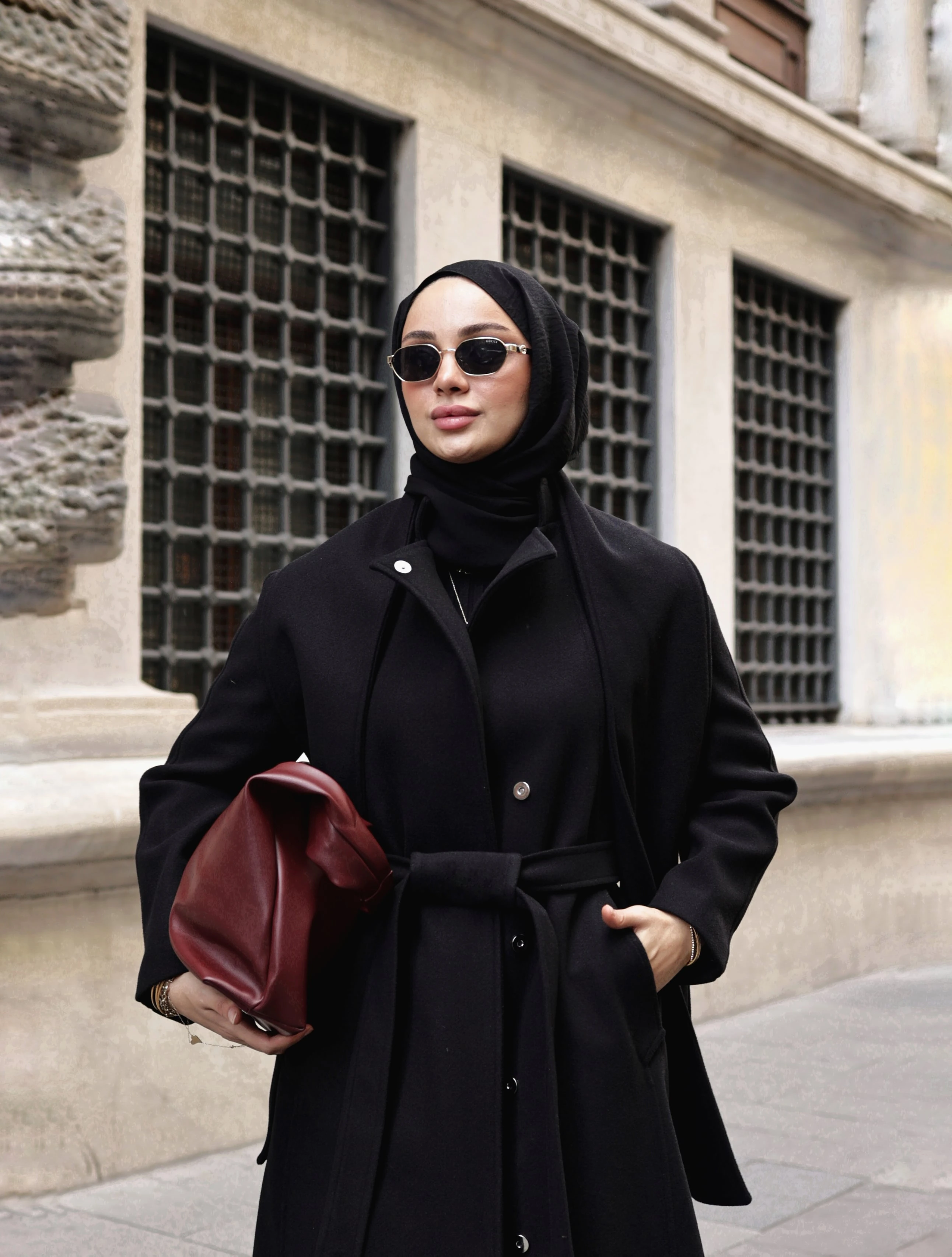 Atkılı Midi Kaşe Kaban - Siyah