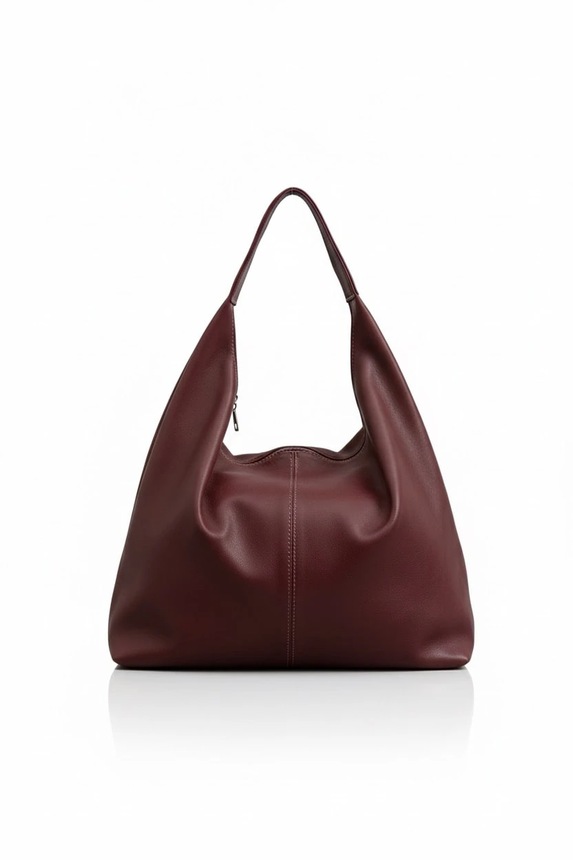 Deri Görünümlü Tote Çanta - Bordo