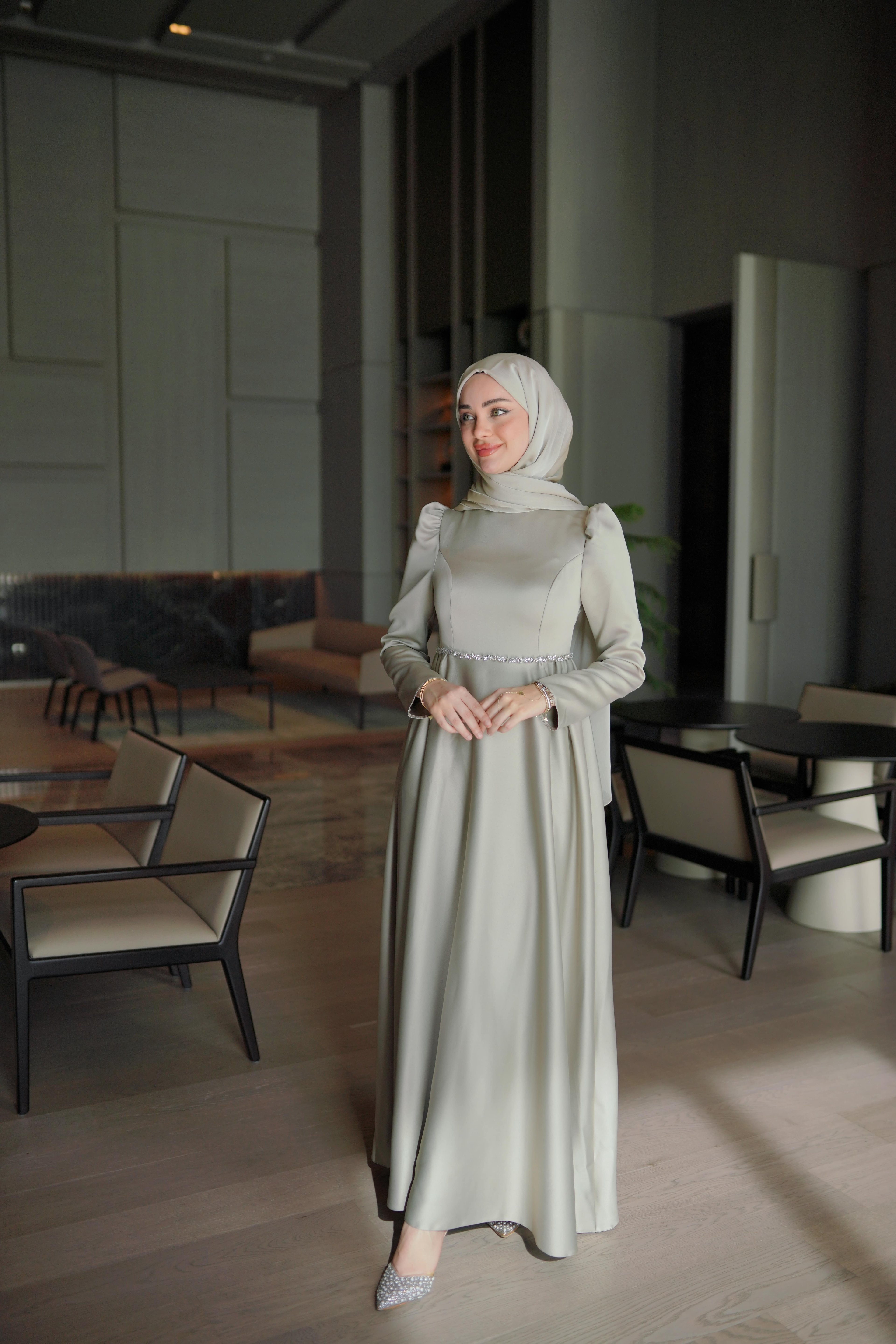 Adel Taşlı Saten Abiye - Taş