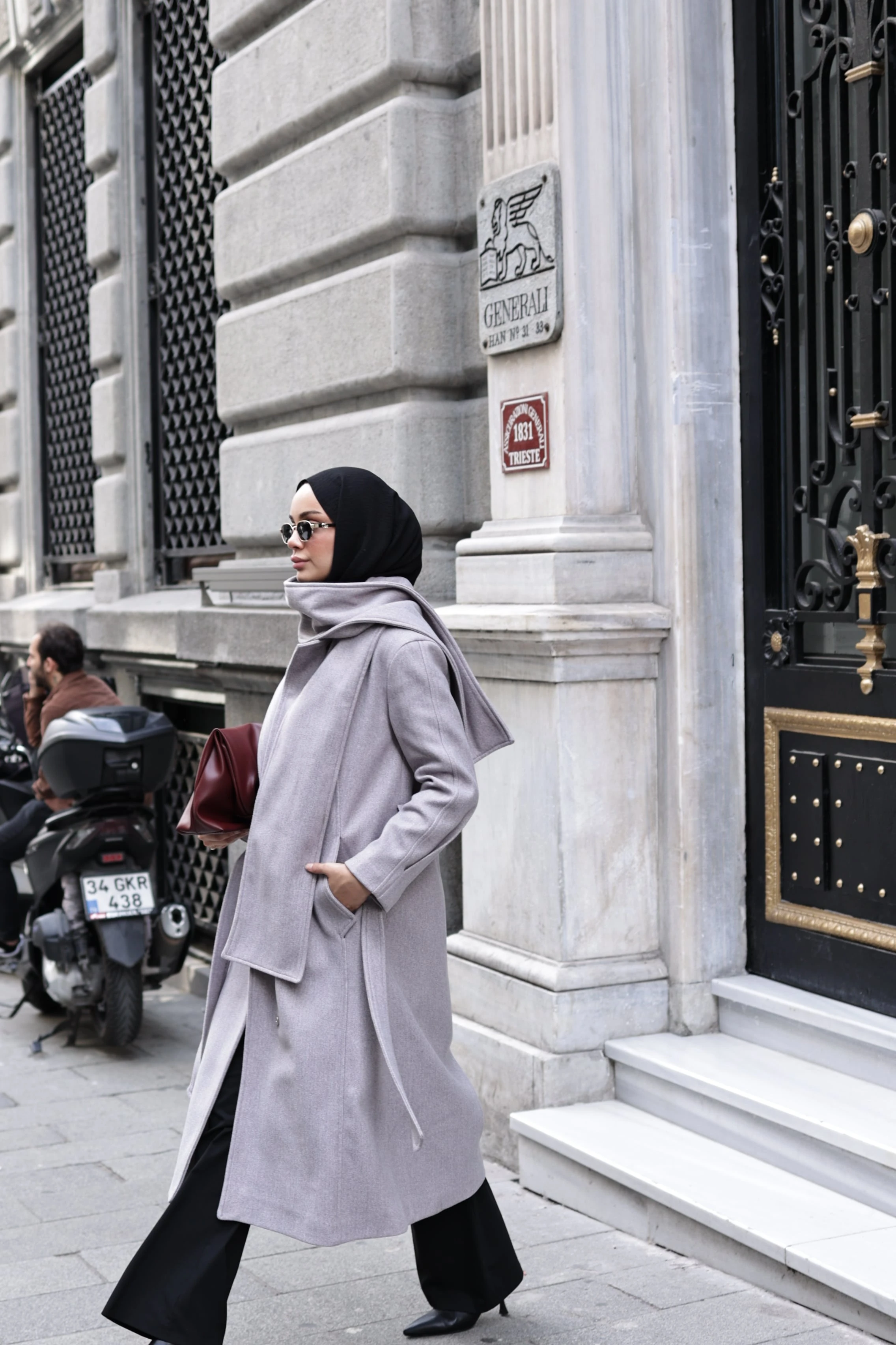 Atkılı Midi Kaşe Kaban - Gri