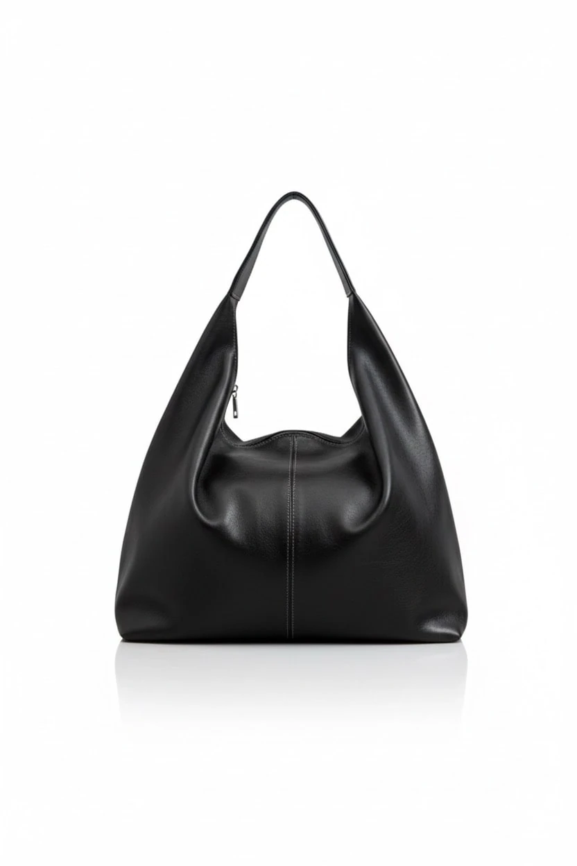 Deri Görünümlü Tote Çanta - Siyah